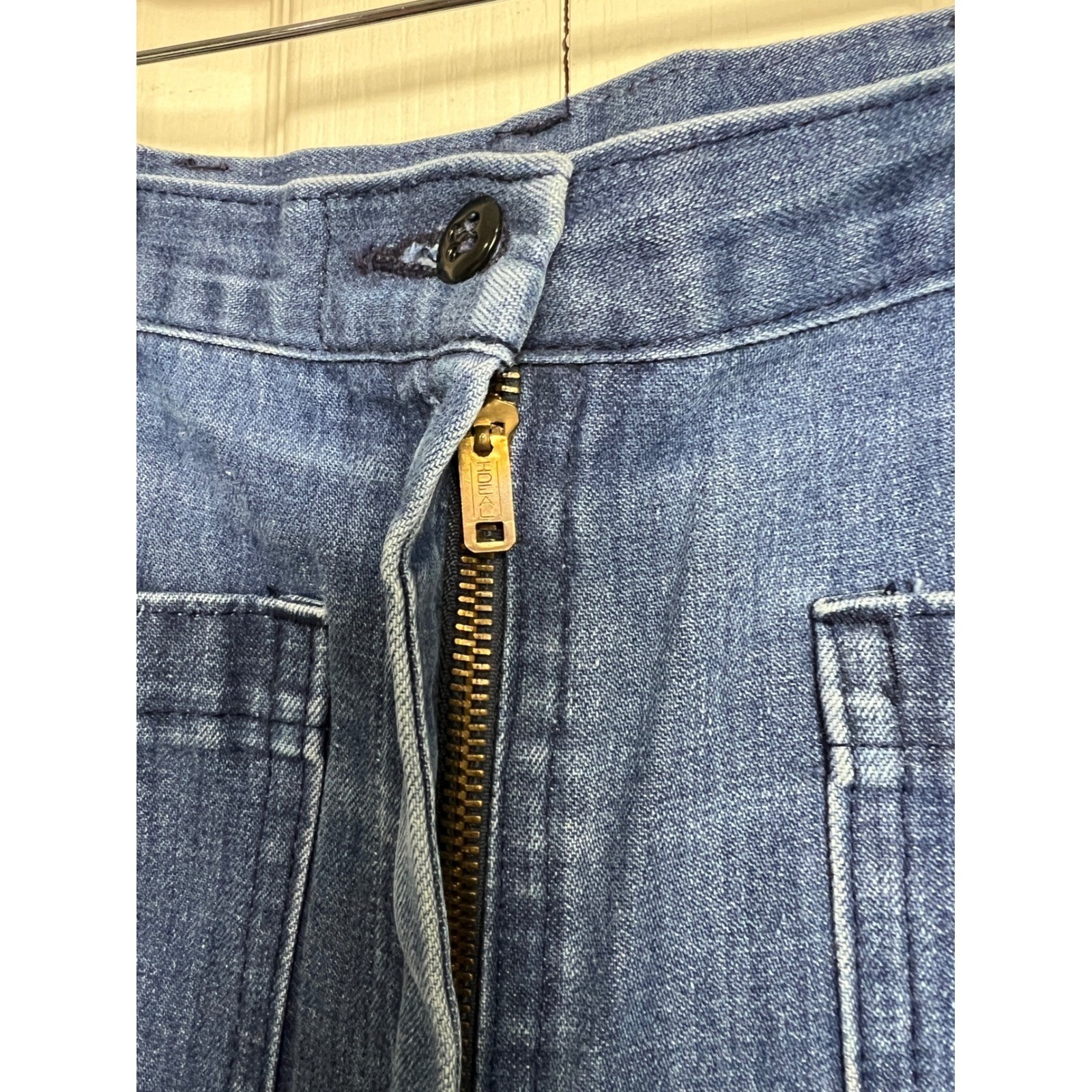 Vintage 1986 US Navy Utility Slacks Denim Hi Waisted Wide Leg Jeans 12L 26×27 G8