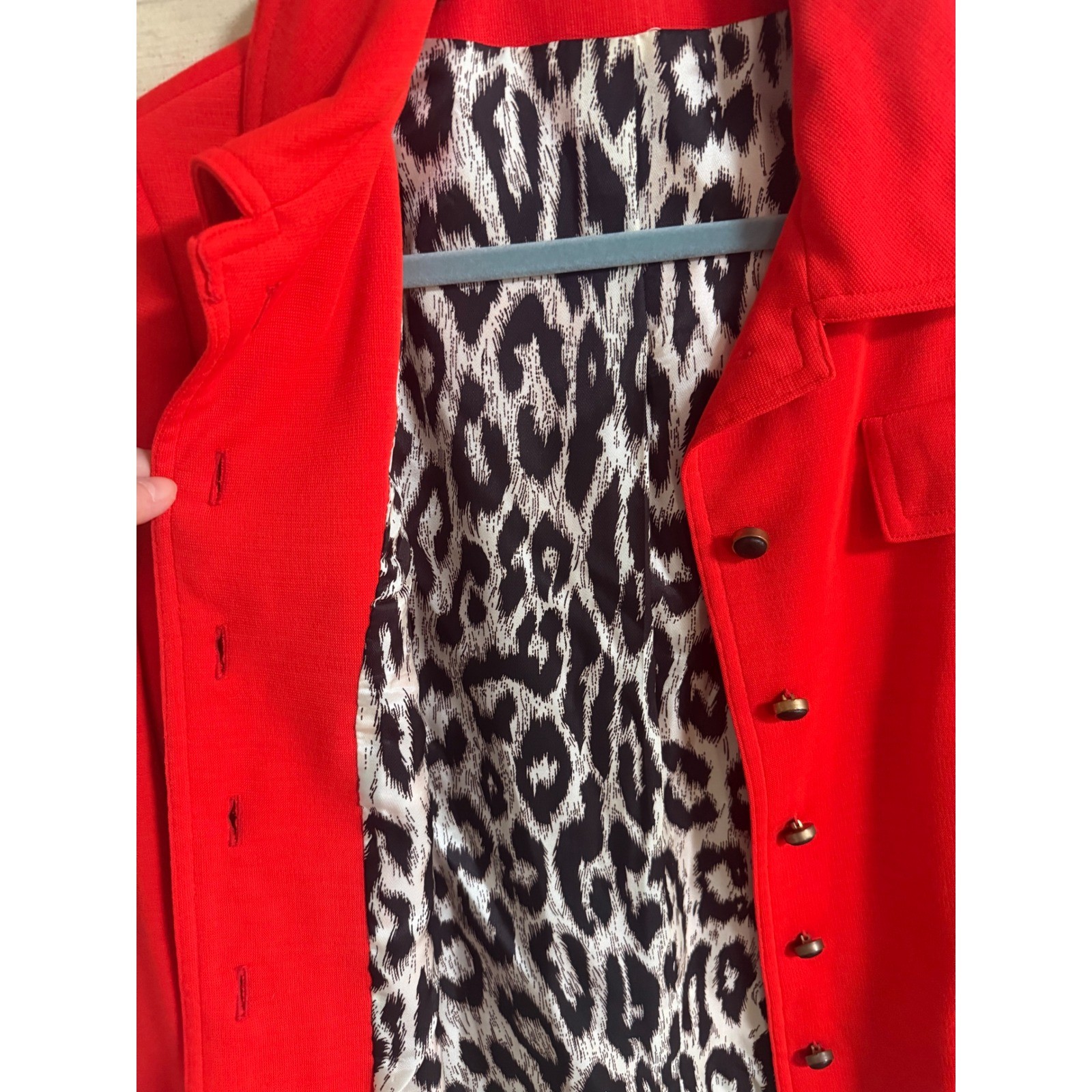 Vintage Red Button Front Jacket Blazer Leopard Print Lining Red M/L Mobwife