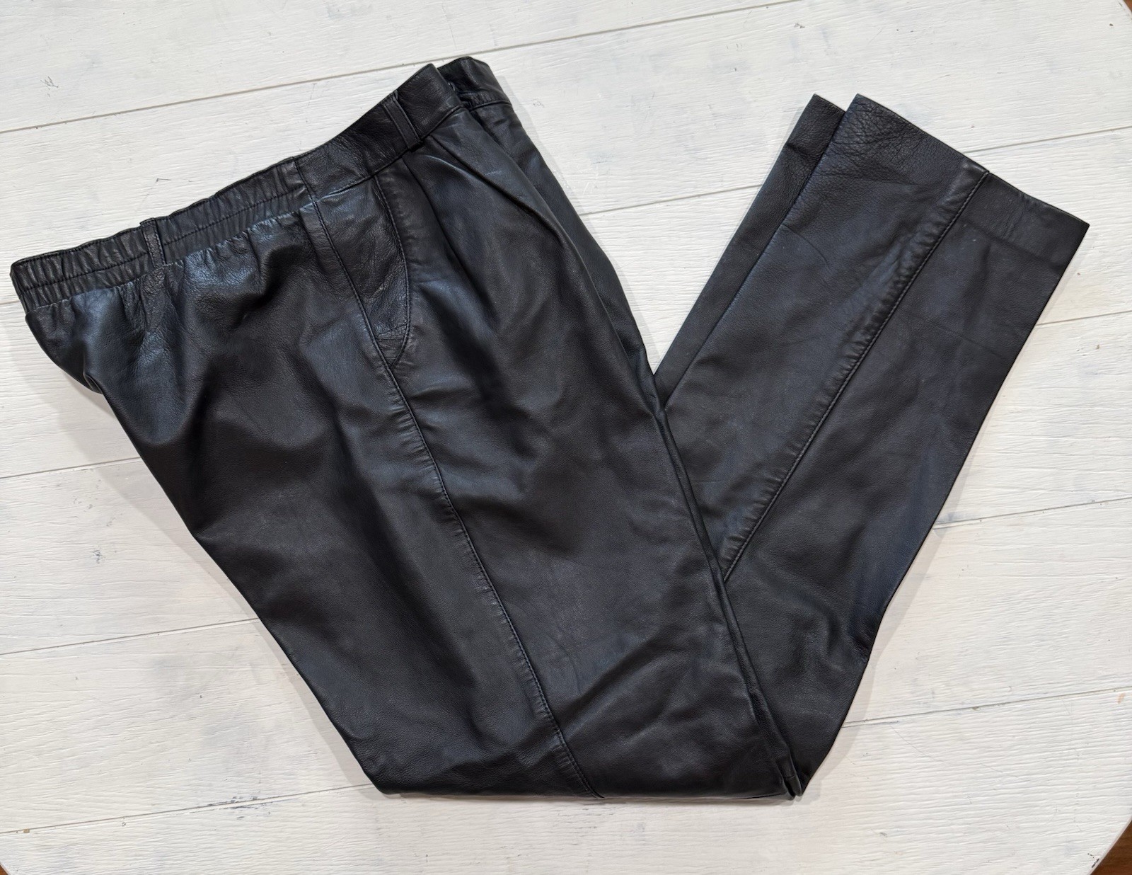 Vintage 80’s Kezia Black Leather Pants Women’s Size 12 Pleated High Waist