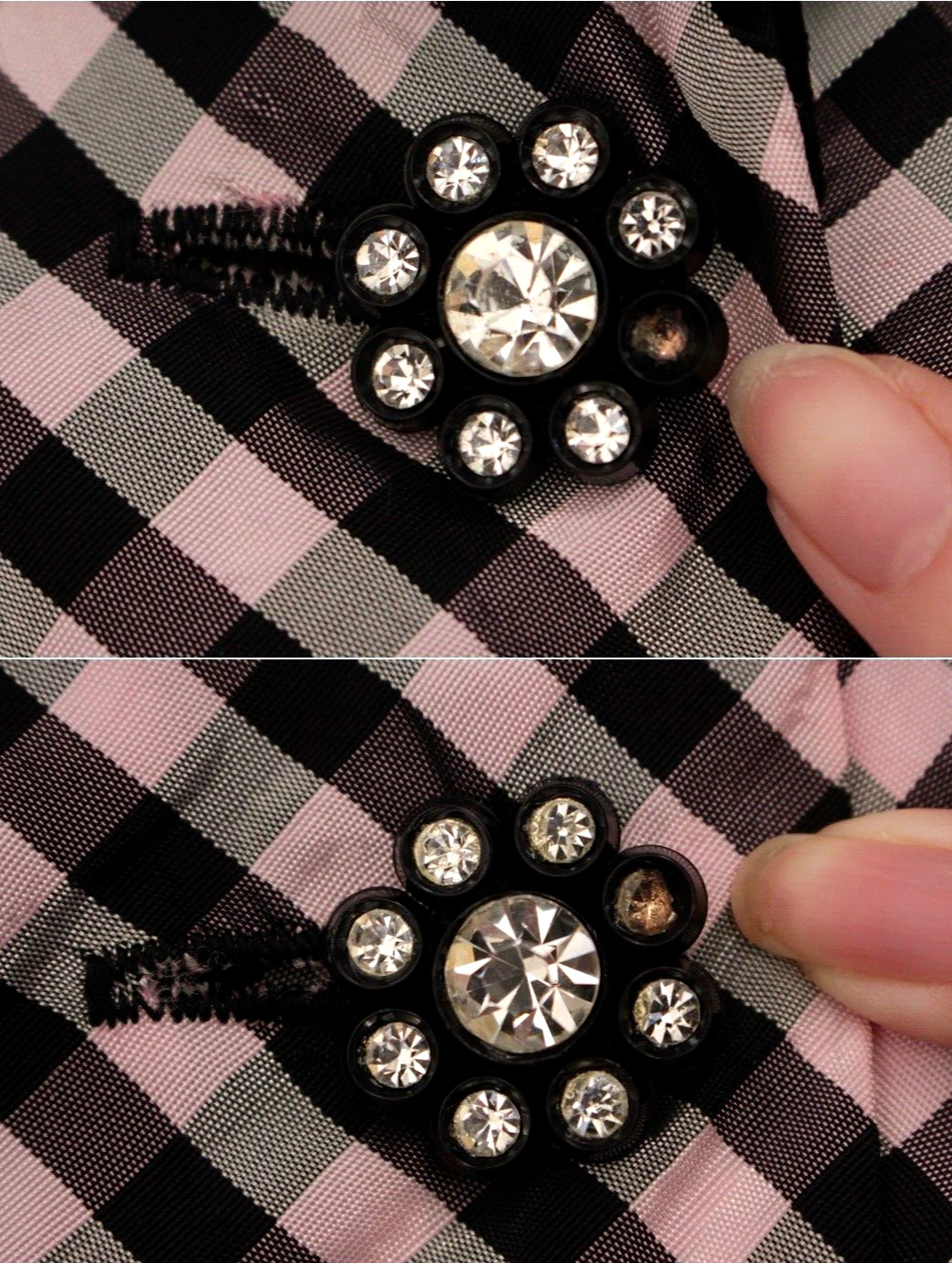 Vtg Womens 40s Black & Pink Checked Gown W/ Velvet Trim XS/S 1940s Taffeta Dress