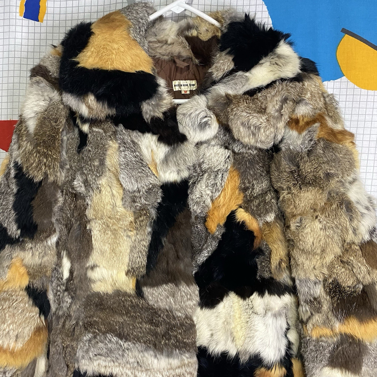 Vintage 70s Patchwork Rabbit Fur Jacket Coat Medium Pennylane Boho Mobwife