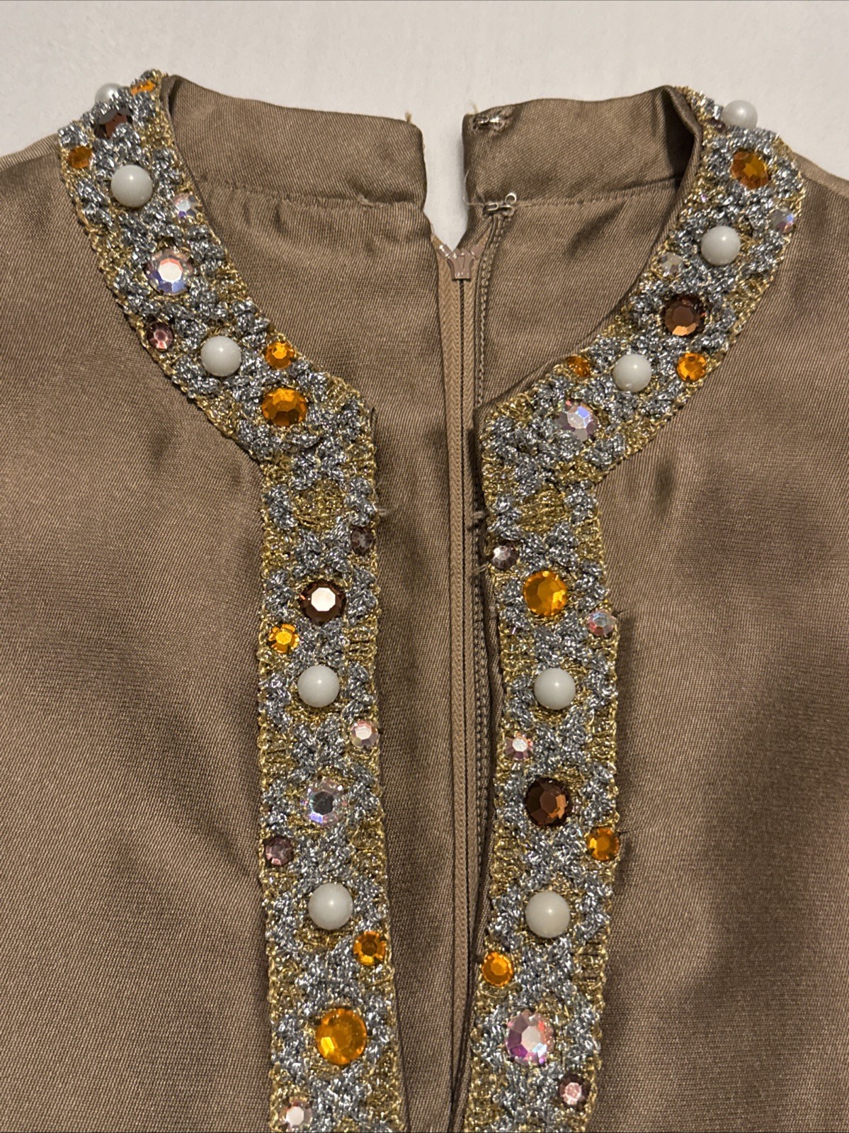 Vintage Bonwit Teller Sleeveless Dress Embellished W Belt Brown Large Zipper