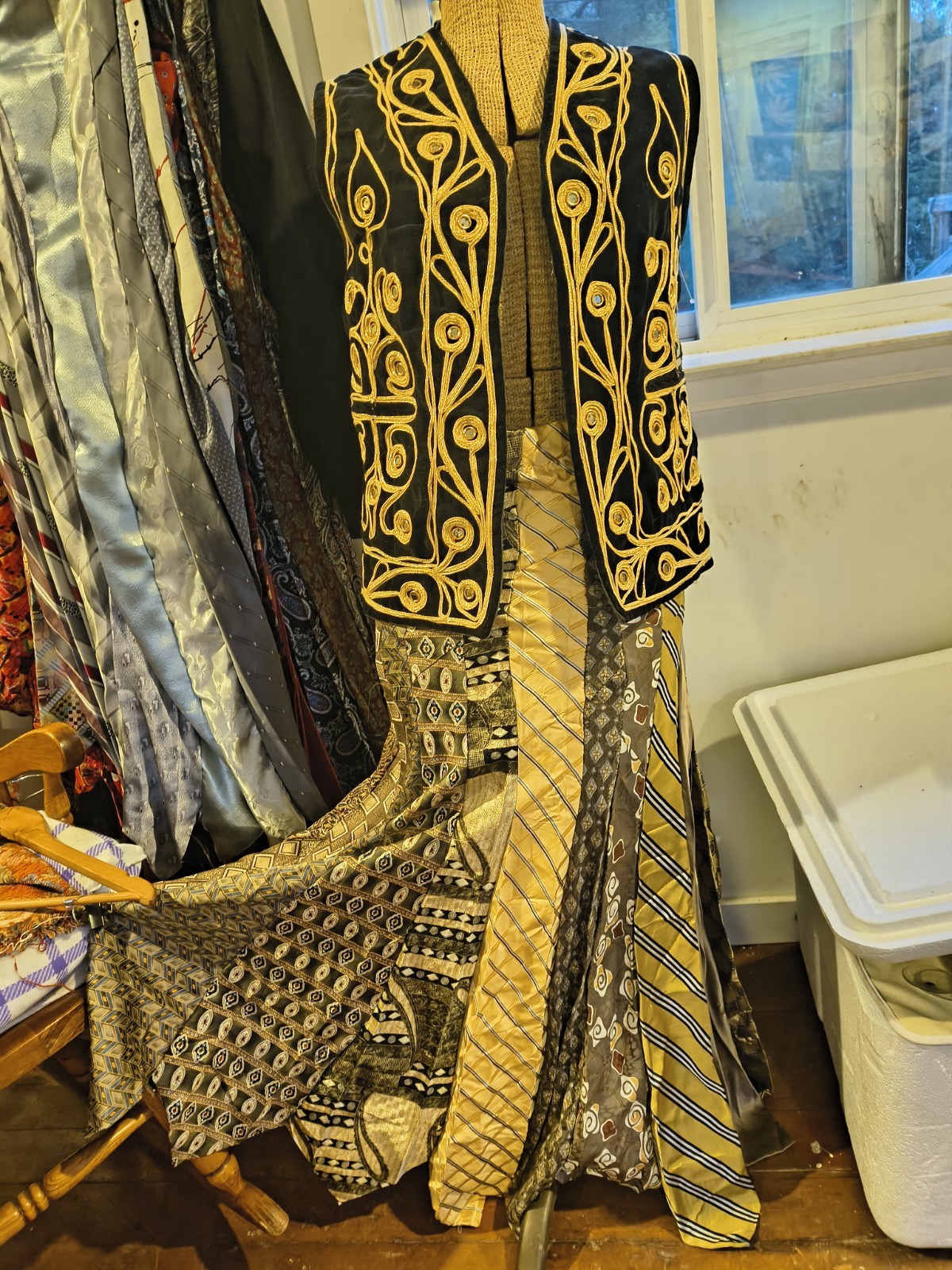 UPCYCLED Handmade Necktie Long Skirt Golden Theme