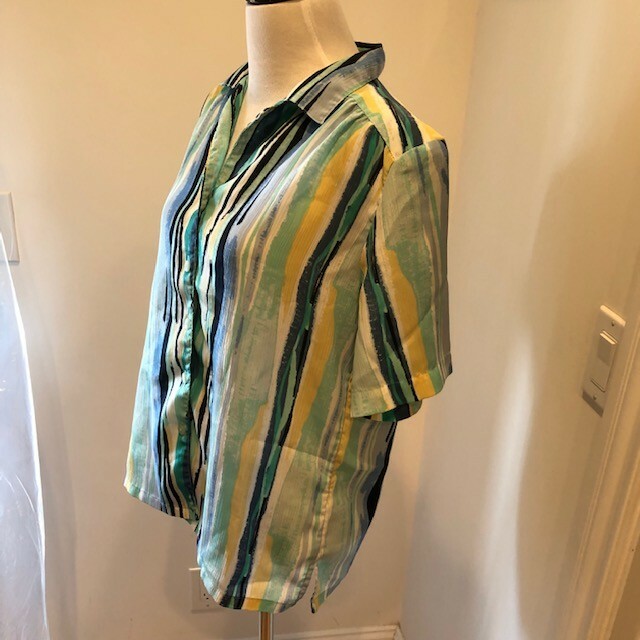 Vintage Blouse Donnkenny Classics Women’s Size S Striped Blue Yellow Green