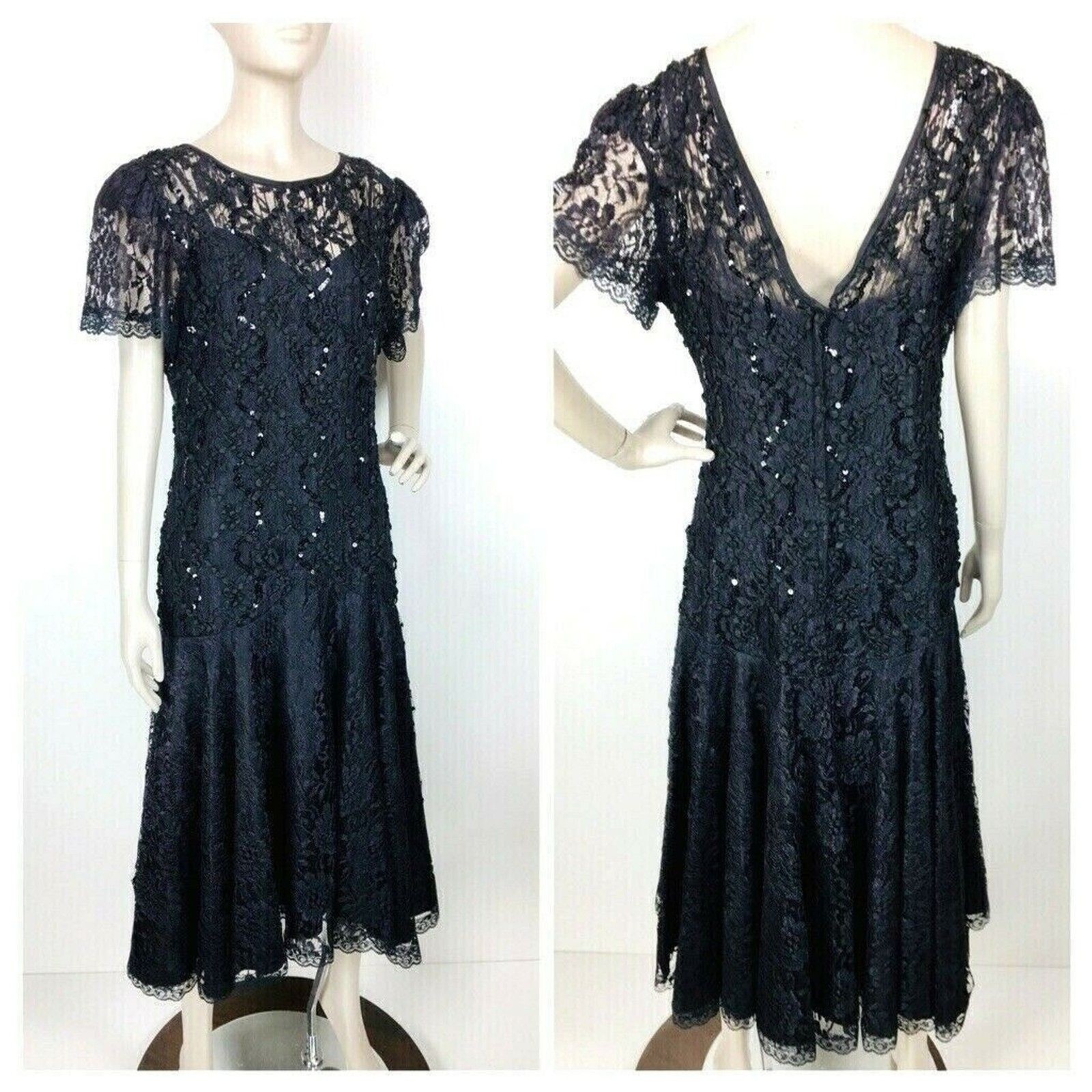 VTG Dark Romance Goth Witchycore Halloween Wedding Black Lace Beads Party Dress