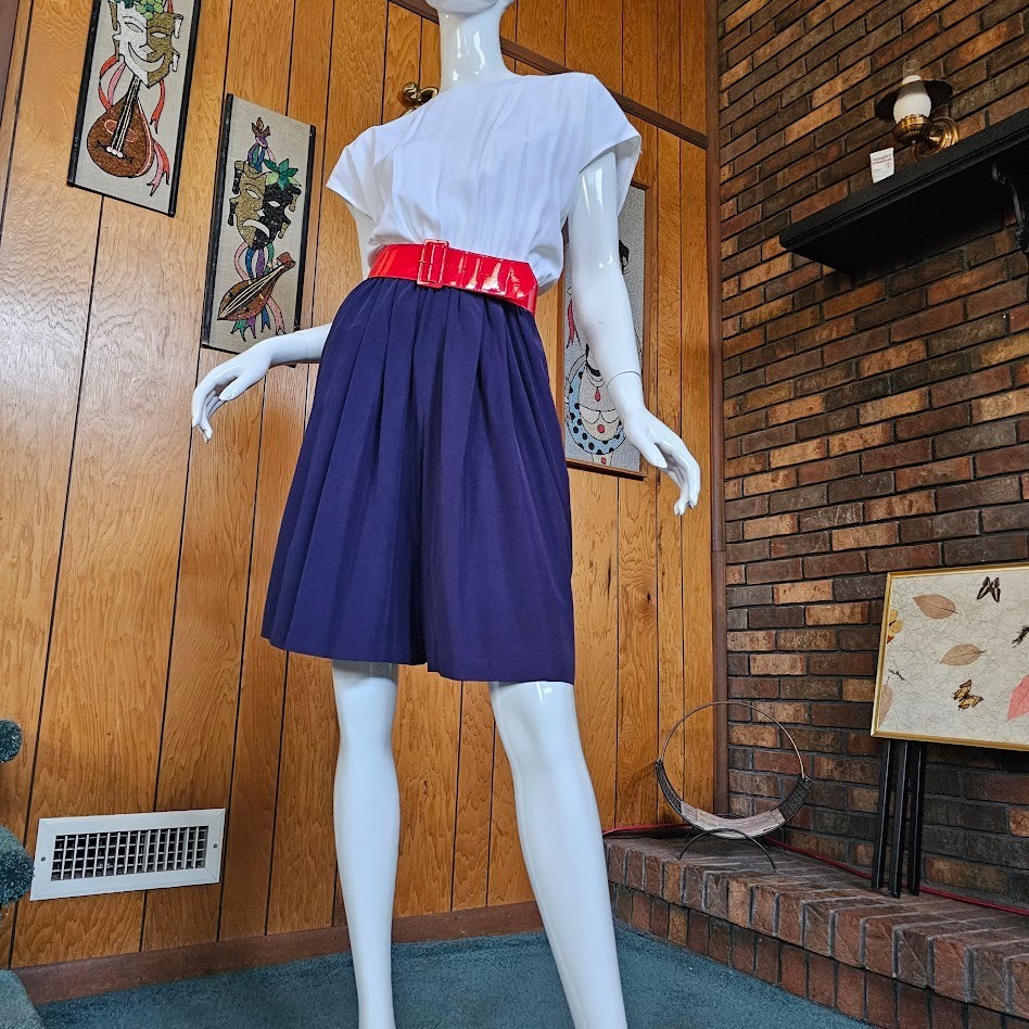 Vintage 80s Corporate New wave Power Suit Secretary Dress Shorts RWB Romper M/L