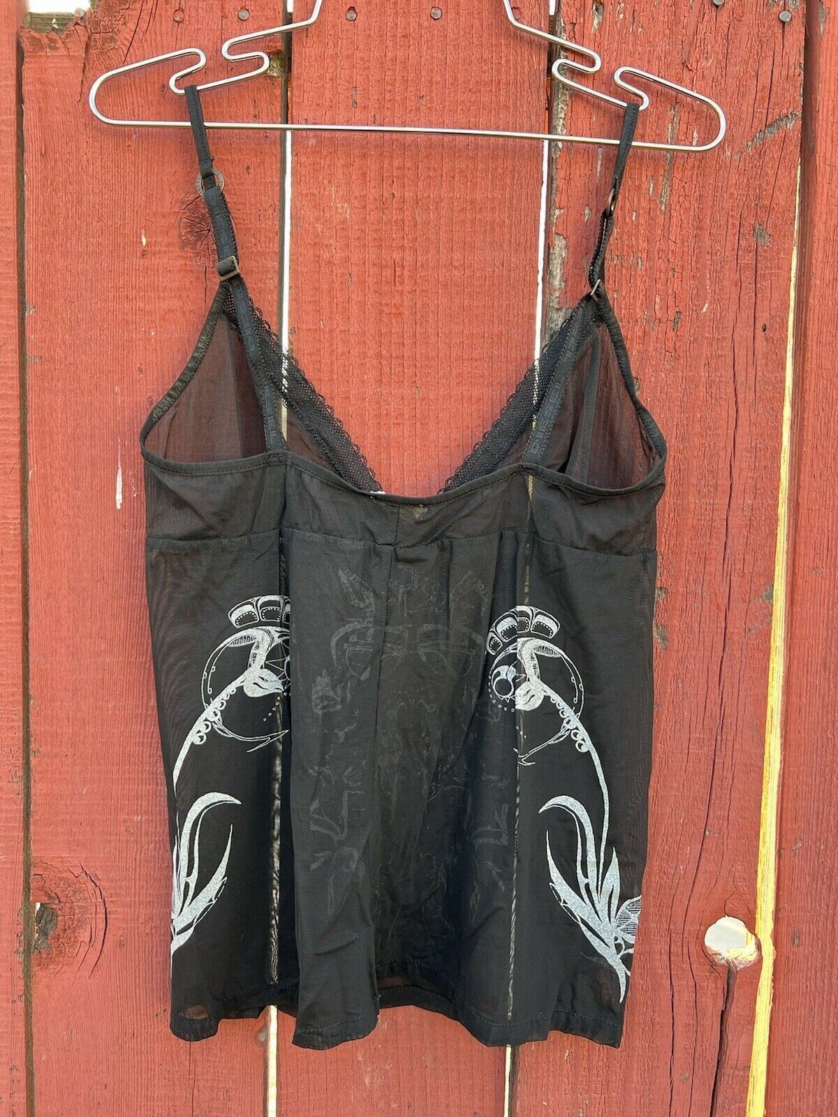 Vintage 90s Y2K Diesel Sheer Black Mesh Lace Cami Tattoo Tank Top Grunge Alt