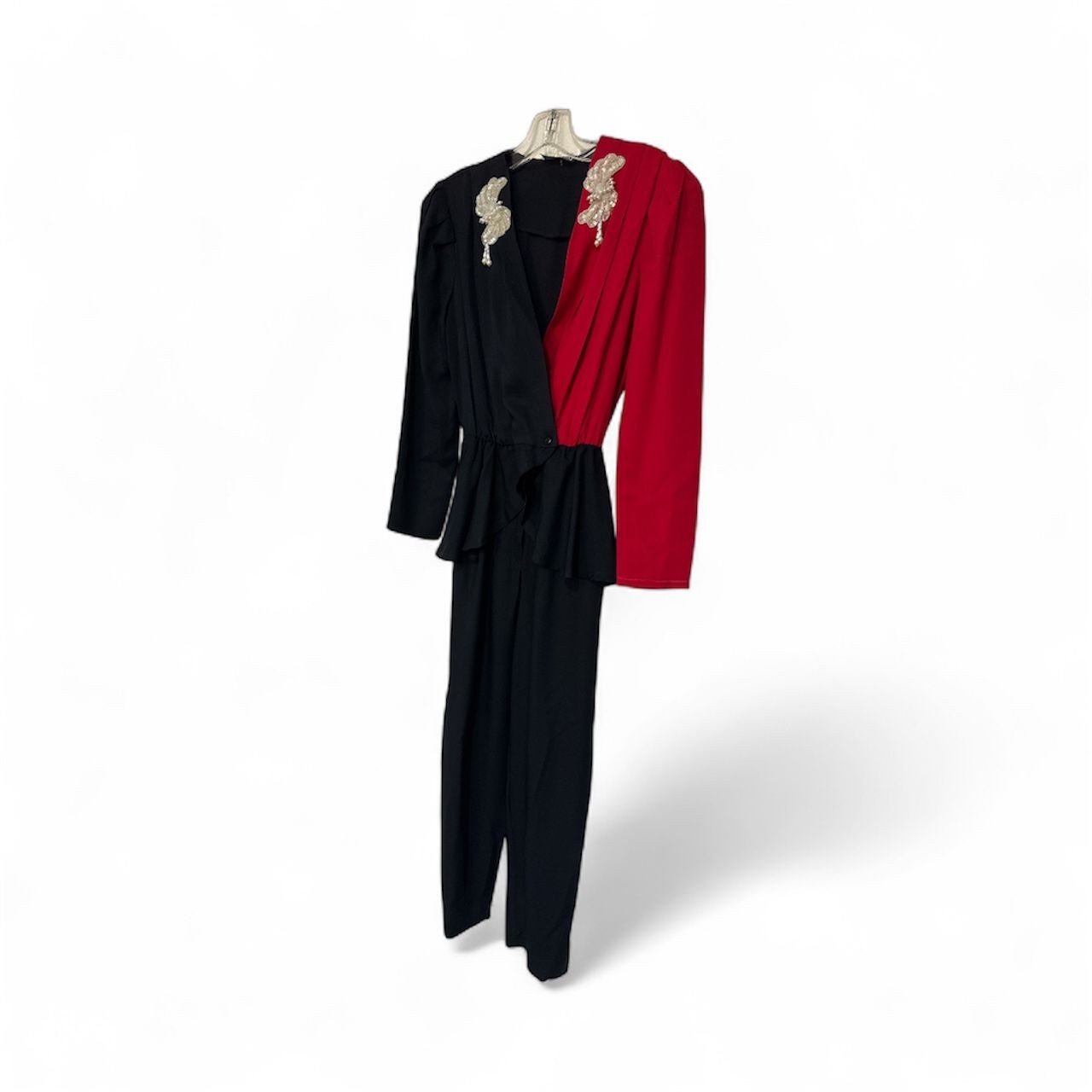 UNIQUE! VINTAGE MARISSA EMBELLISHED RUFFLED WAIST JUMPSUIT SZ S/M