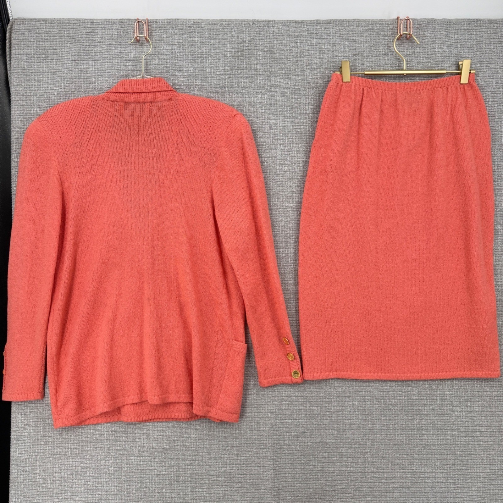 Vintage Don Sayres for Wellmore Skirt Suit Women 6 Salmon Pink Wool Knit Vintage