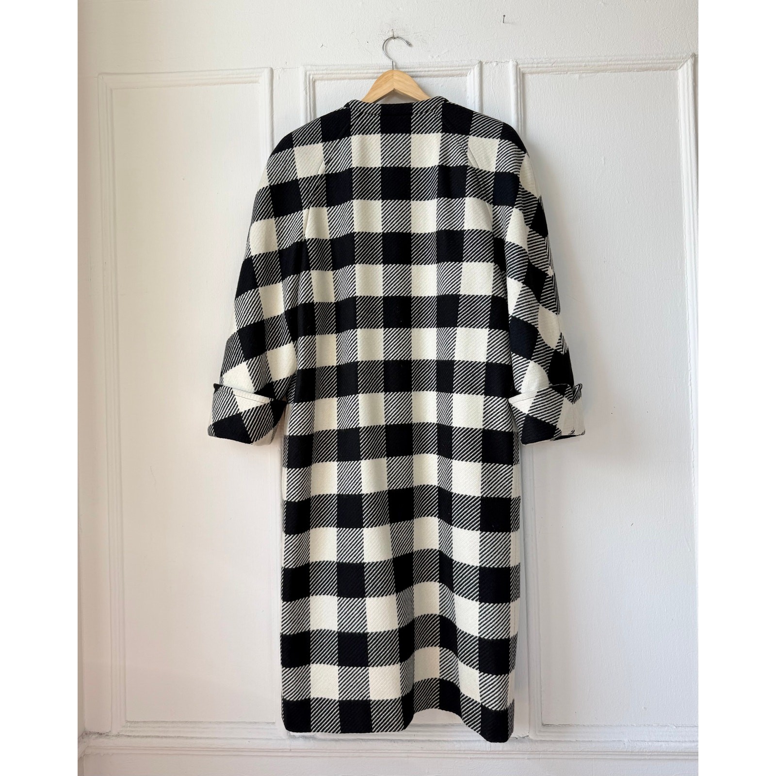 80s Valentino Swing Coat Black & White Check Oversized Shoulder Pads Power Suit