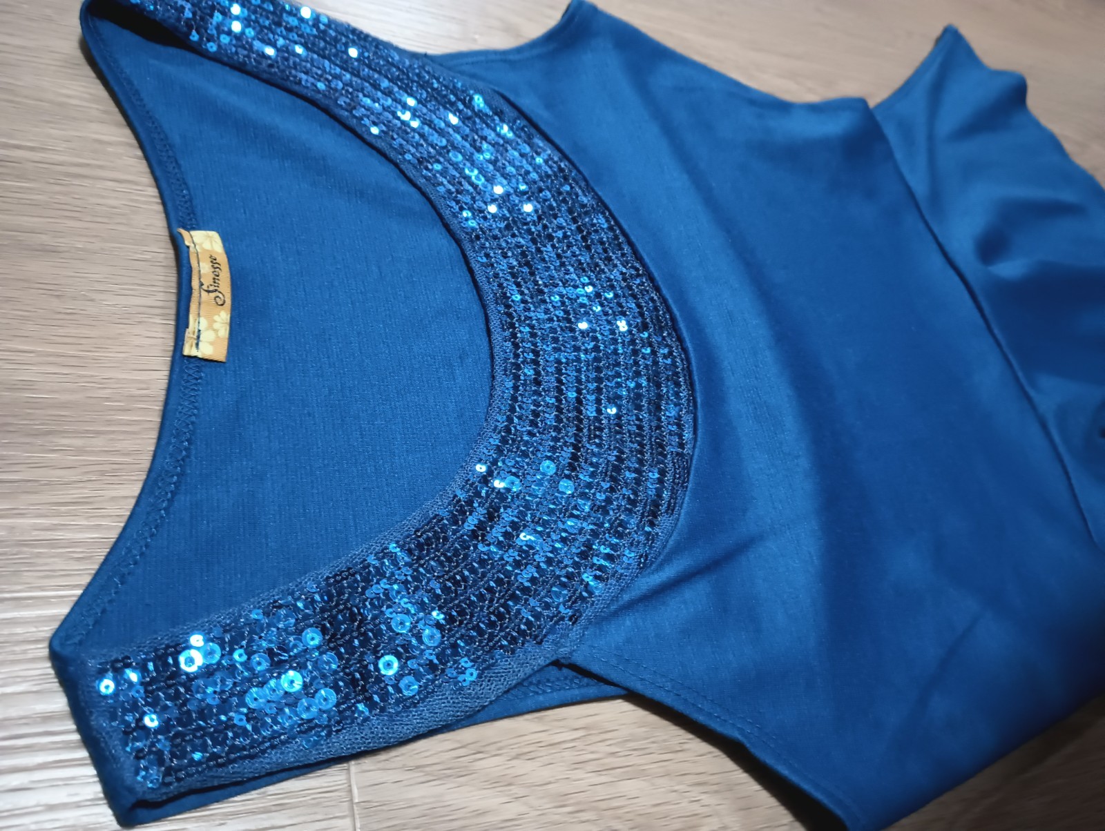 Vtg Y2K FINESSE Royal Blue Stretch Sequin Peplum Top festive holiday party XS