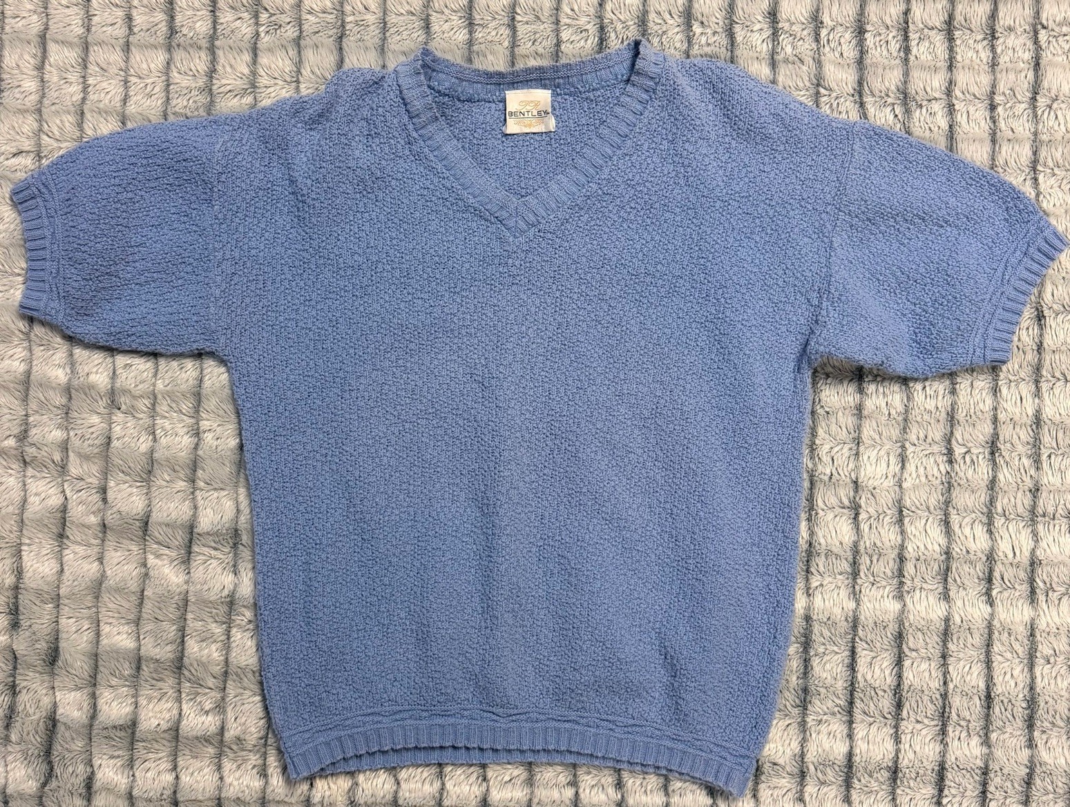 TR Bentley Vintage knitted Short Sleeve Sweater In Cornflower Blue Womens Size S