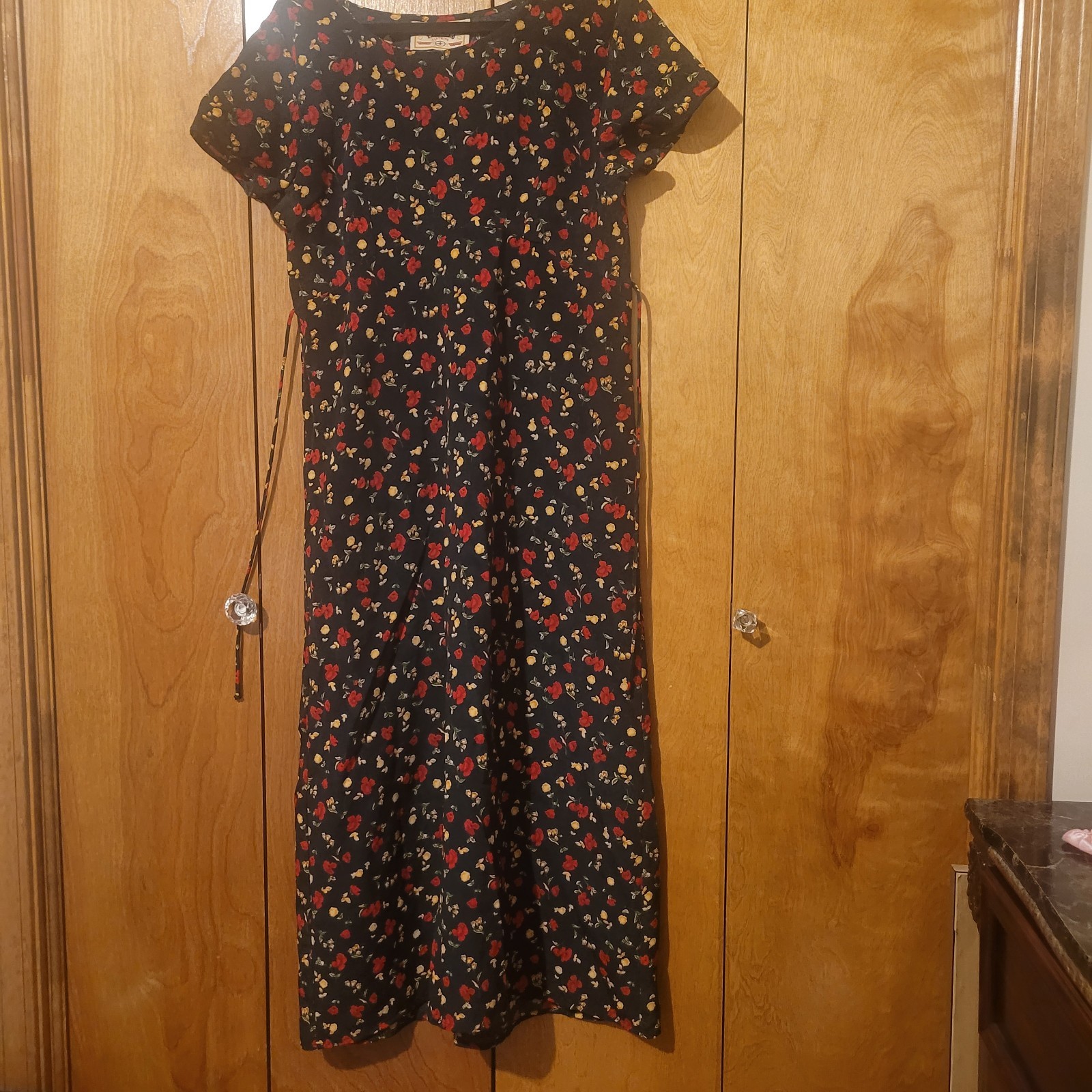 Vtg 90s Timeless Tickets Clothing Floral Dress Tie Waist Maxi Grunge Sz Large