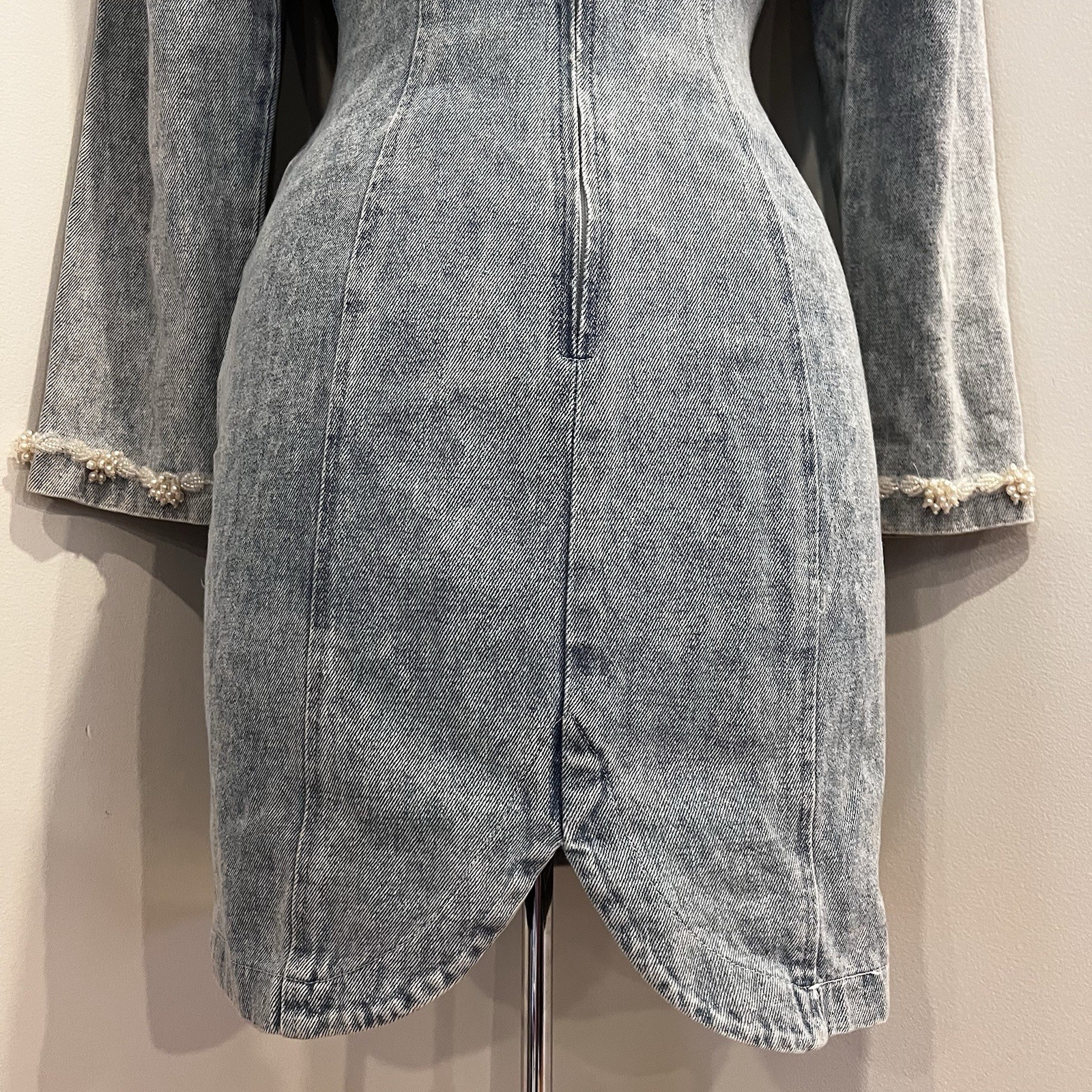 Vintage Rampage Acid Wash Denim Dress Beaded Long Sleeve Grunge Y2K Size 5