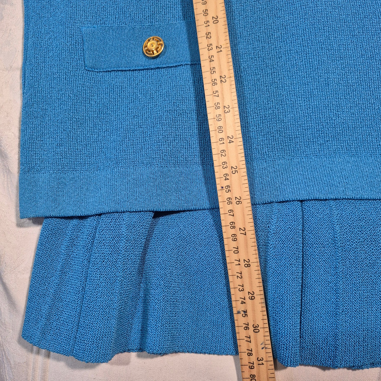 Vtg Castleberry Knit Skirt Suit Set Womens 14 Royal Blue Gold Button 80s MINT