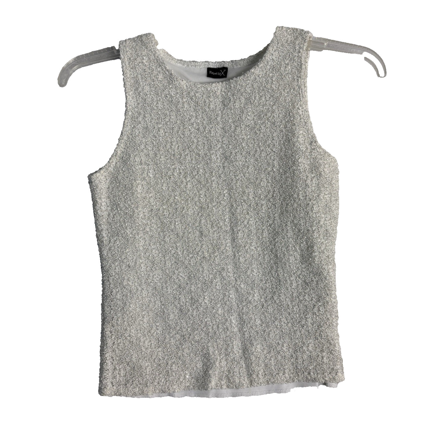 VTG Metallic Sequin Tank 90s Y2K White Lined USA Fitted XS S Formal Party