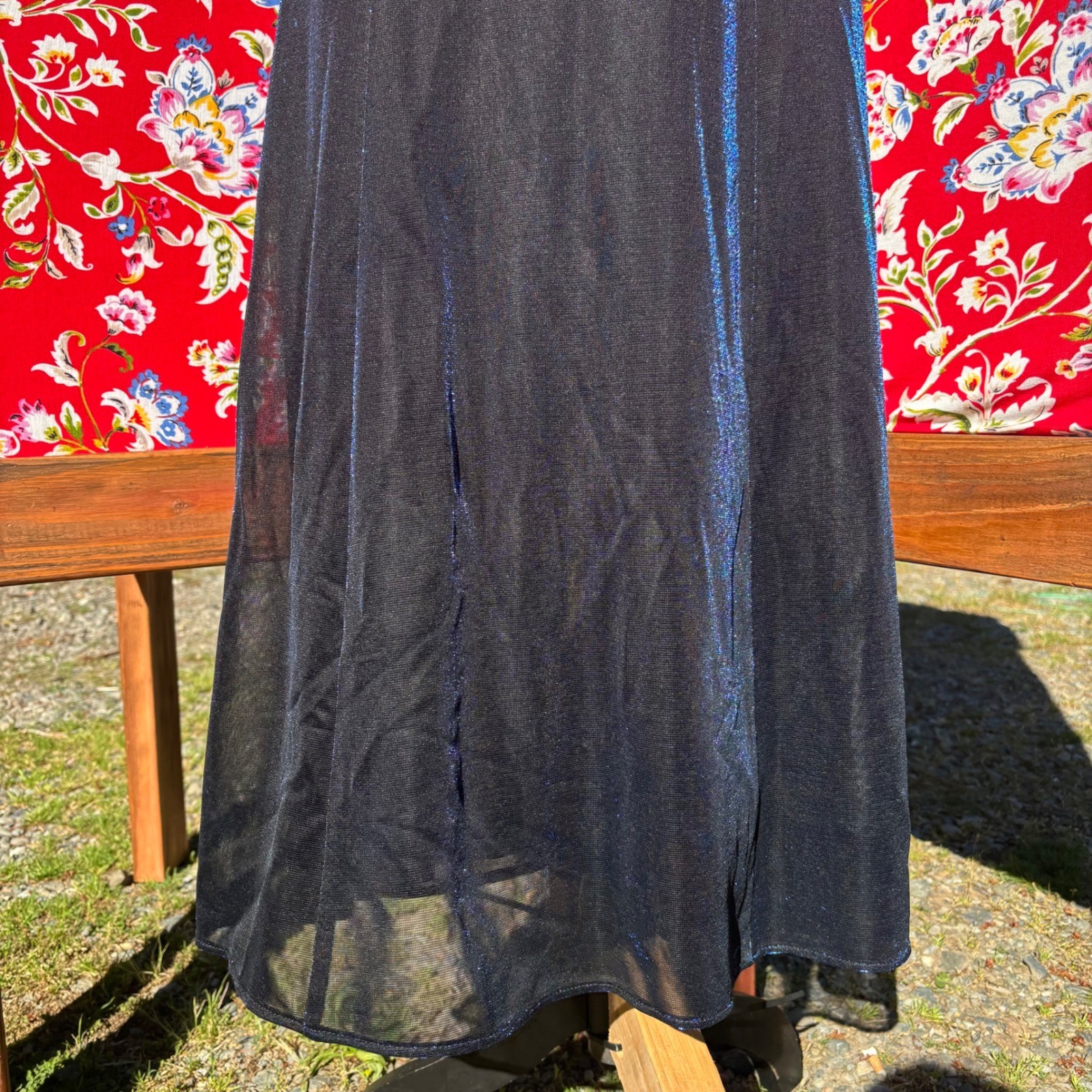VTG Black+Blue Iridescent Whimsigoth Formal Wedding Guest Maxi Dress Size S