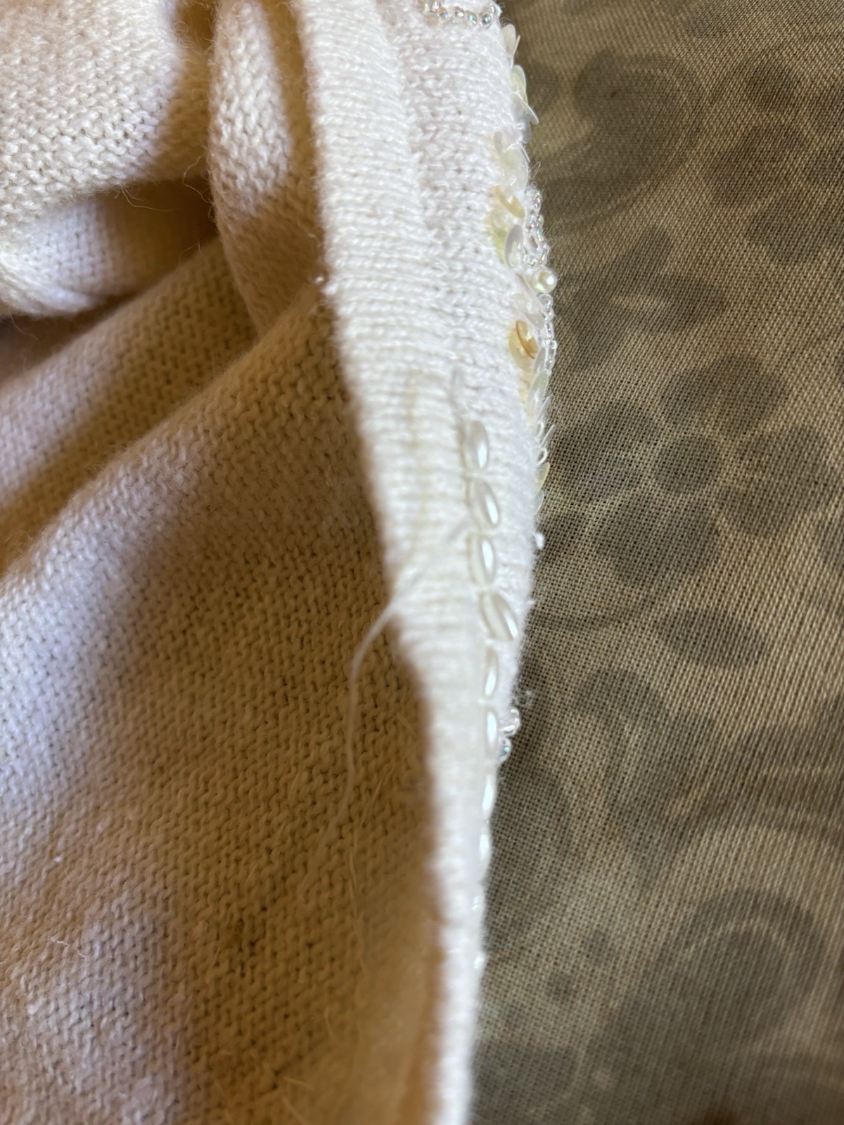 Vintage Jaclyn Smith Large Cream Beaded Sequin Cardigan Ramie Wool Acrylic Nylon