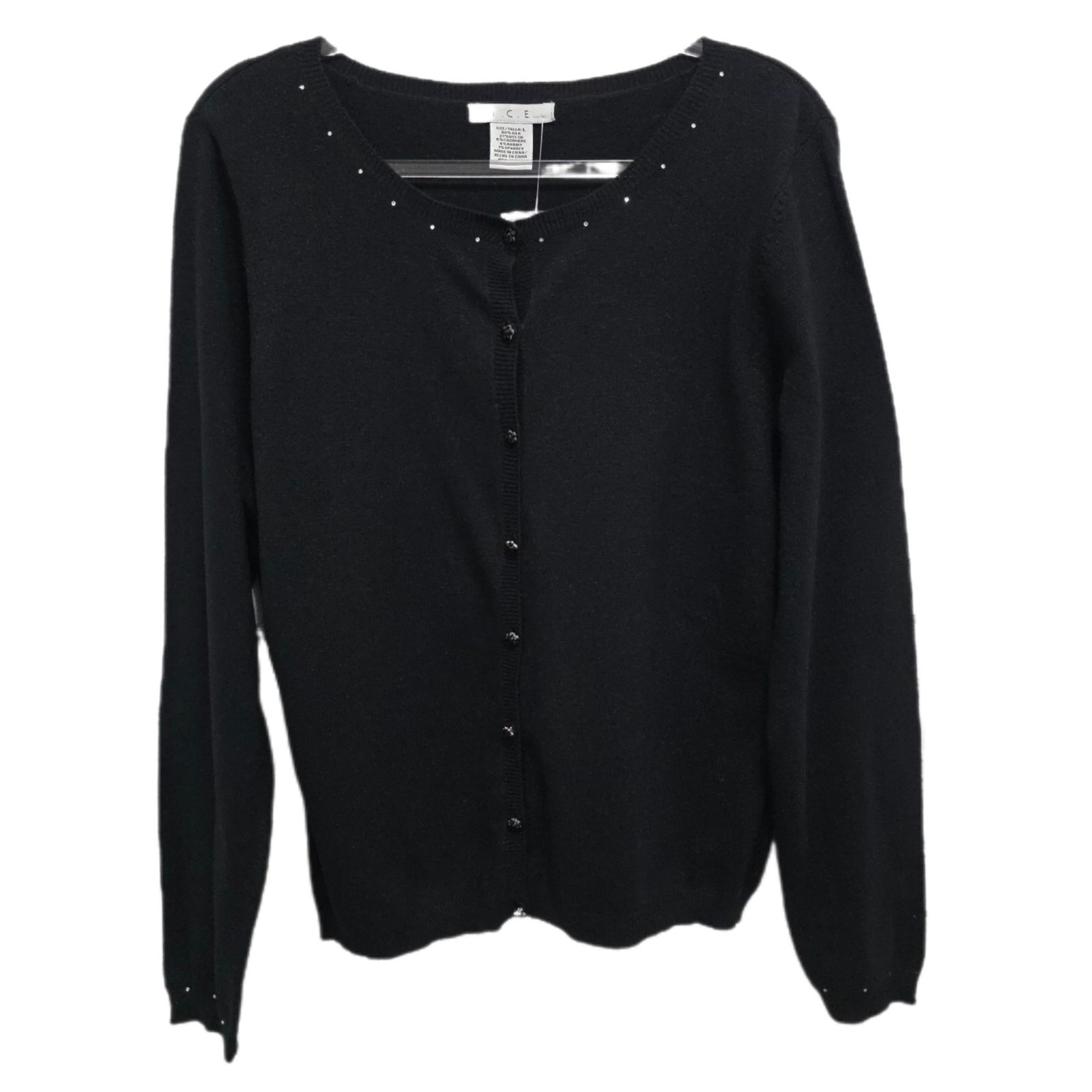 1330 I.C.E Vintage 90’s Silk&Cashmere Bead Trim Soft Cardigan Sweater Sz.L Women