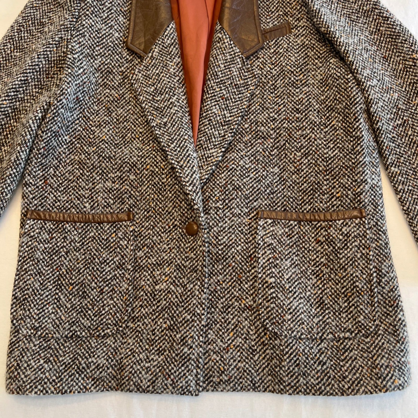 Lilly Fashion Women’s Vintage 80s Tweed Faux Leather Dark Academia Blazer Size M