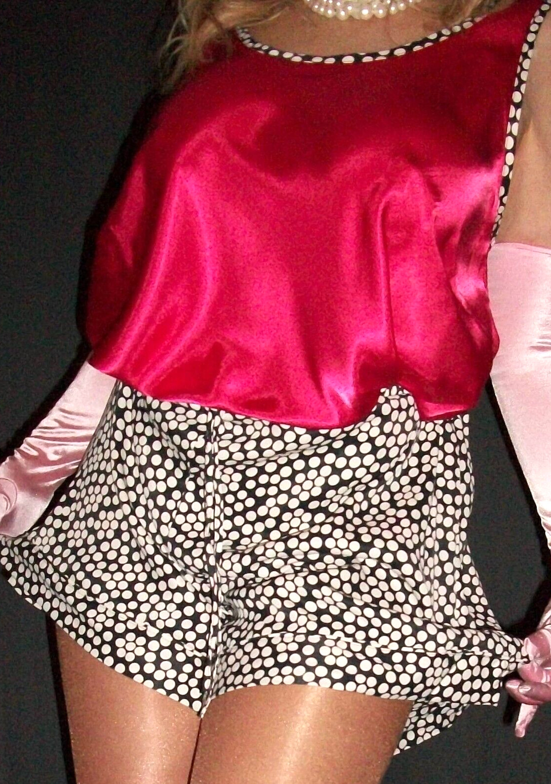 Vtg Cabernet Satin Camisole Top Polka Dot Shorts XL 1X