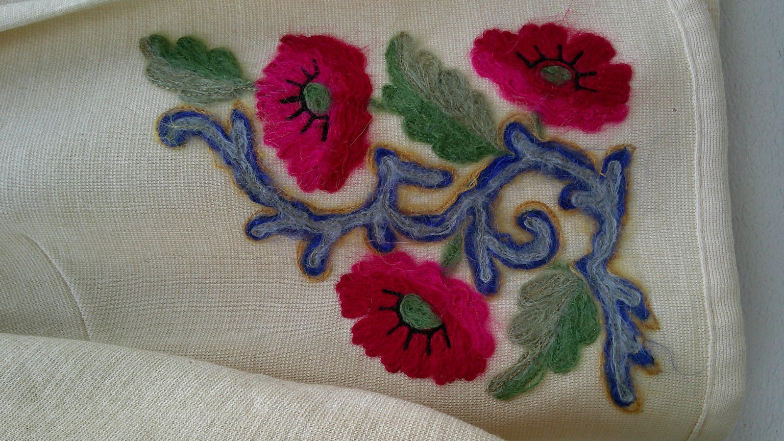VTG Women Kimberly 100% Wool Floral Applique Open Front Sweater Jacket Damaged