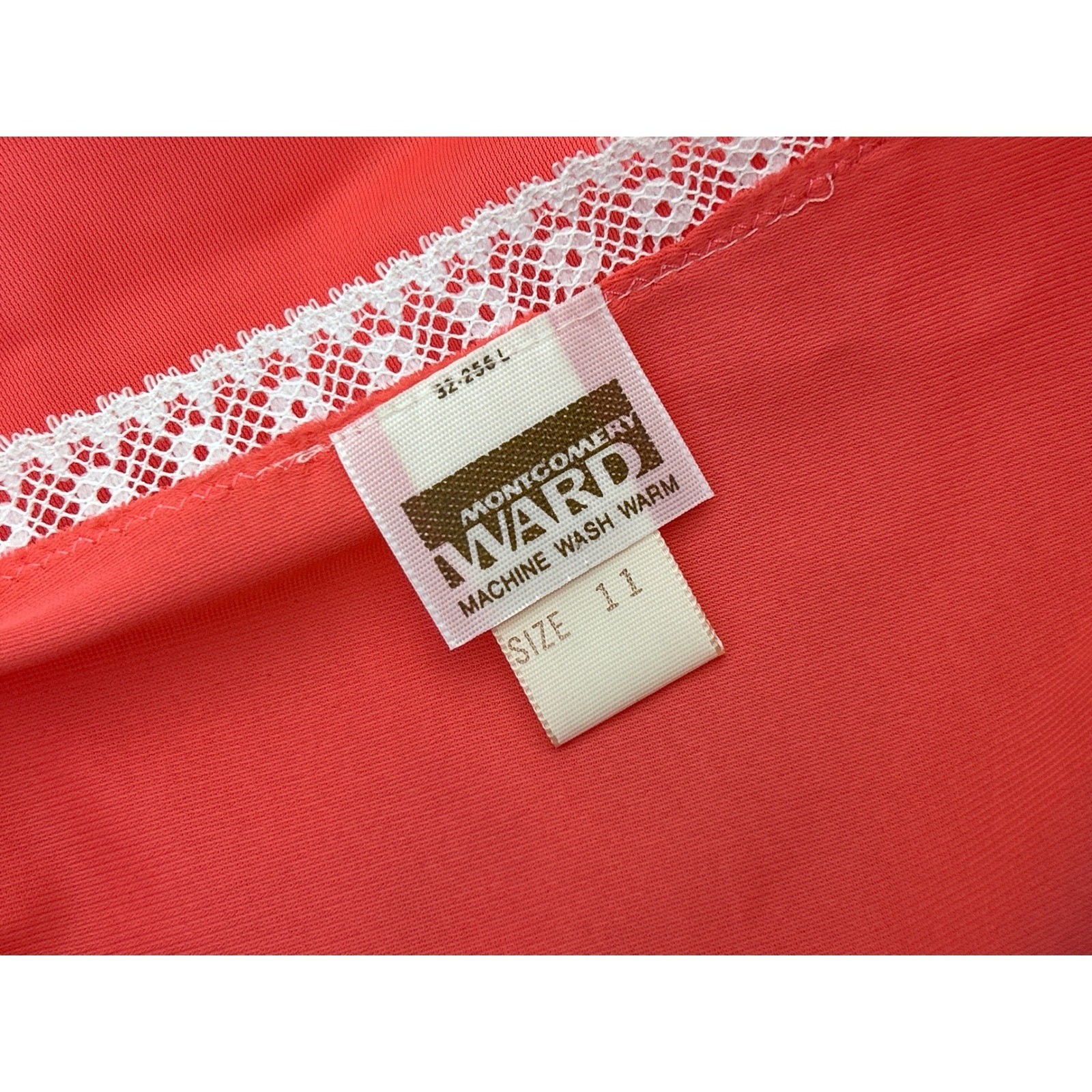 NWT Vintage Montgomery Ward Coral Hostess Gown Maxi Nightgown Lace Trim Peignoir
