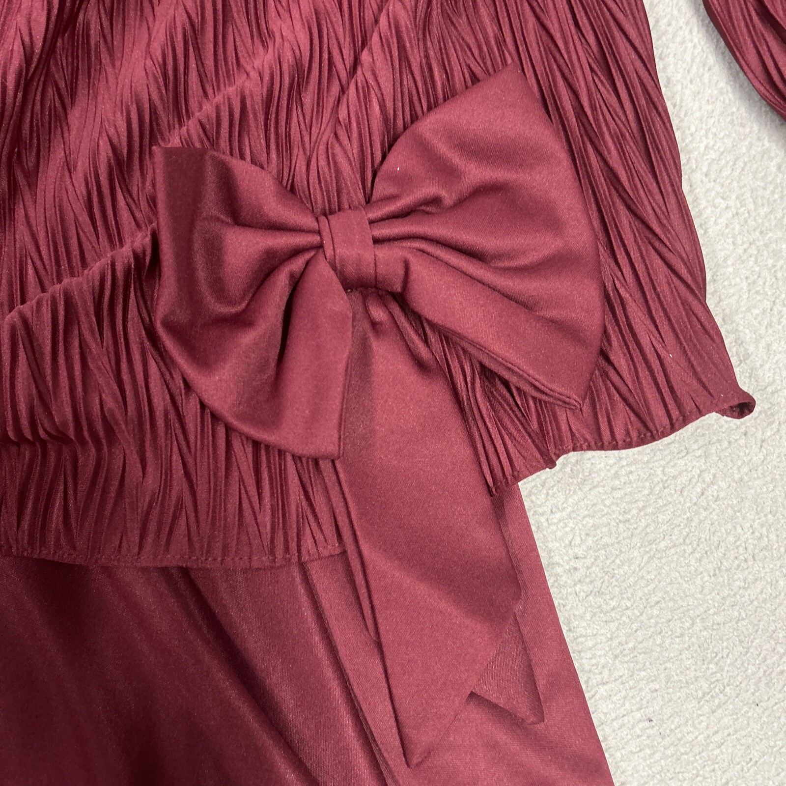 David Rose Dress Womens Size 14 Burgundy Pleated Holiday Party Vintage 80’s USA