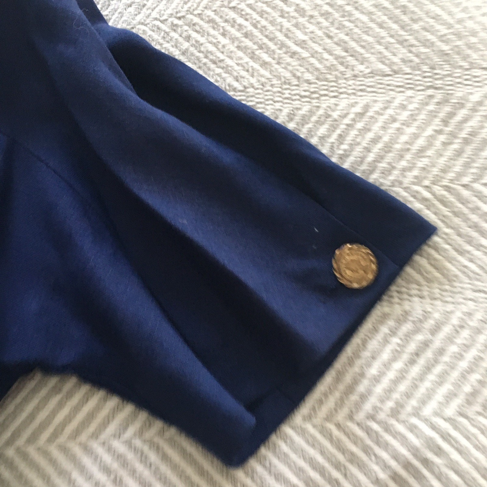 Navy Linen Dress Vintage Starington Size 8 Retro Preppy Embroidered Coat of Arms