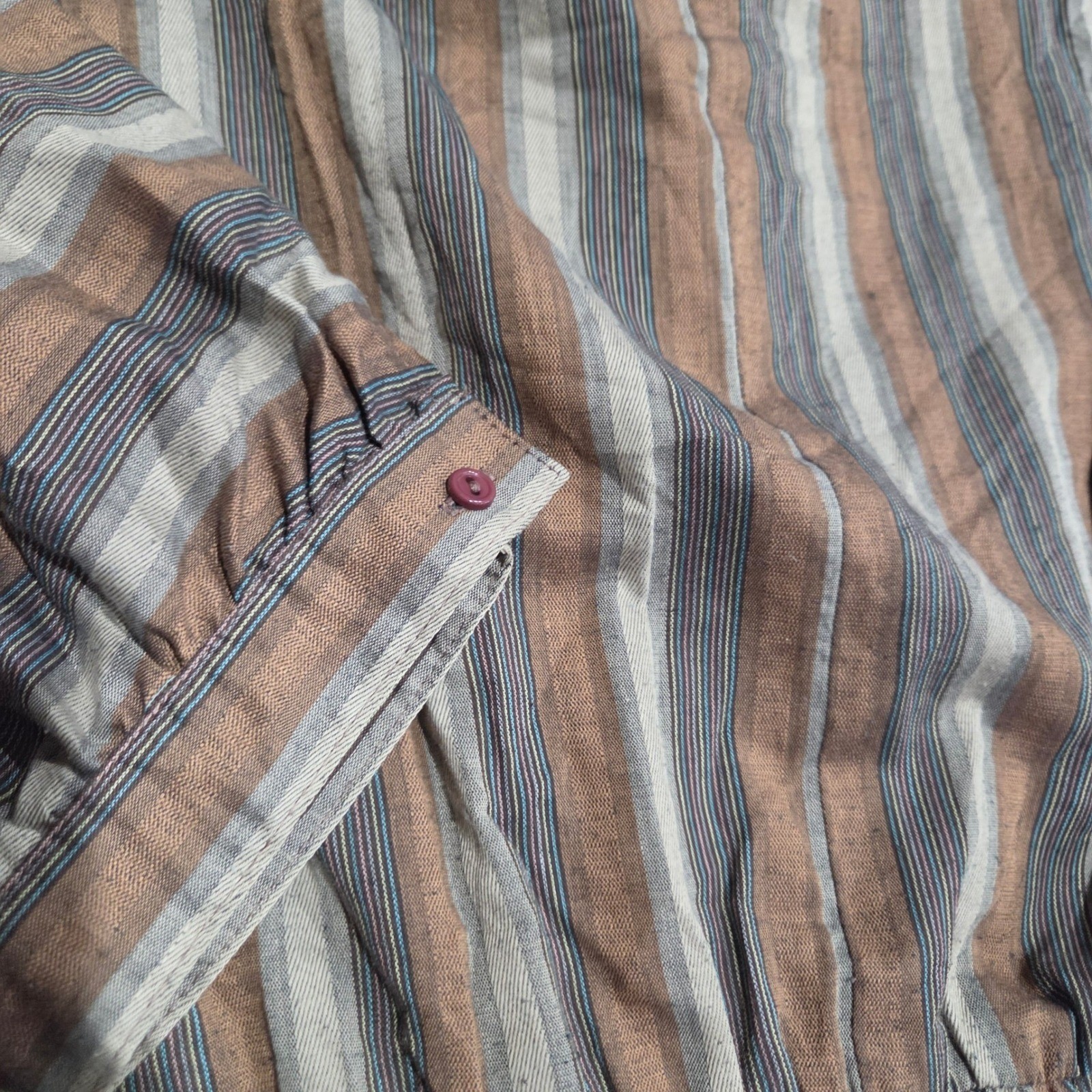 Vintage Willi of California Striped Button Front Midi Dress Brown Tan 14 5427