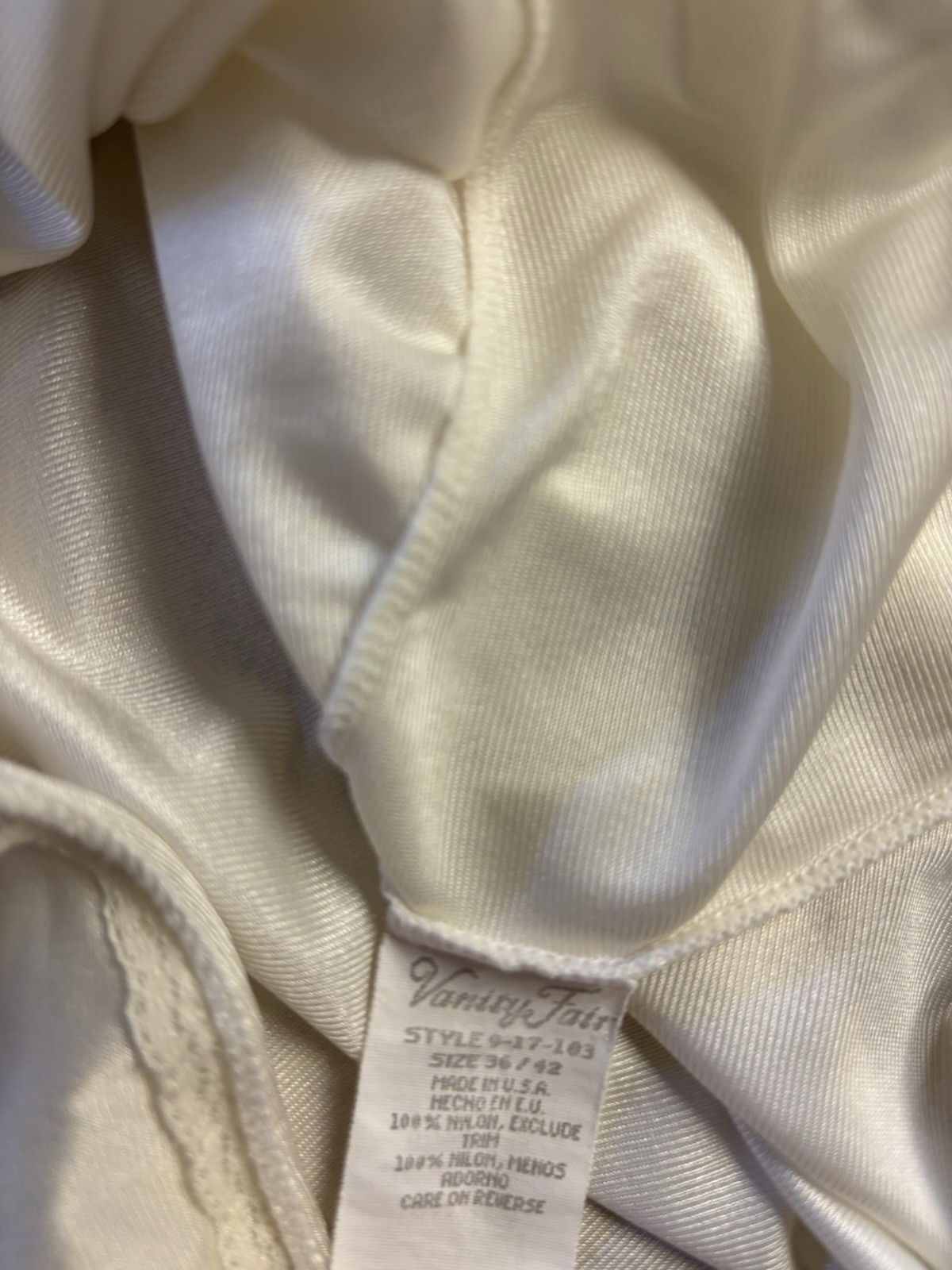 Vintage Vanity Fair Camisole Top Size 36/42 Ivory Lace Trim Nylon Cami 9-27-103