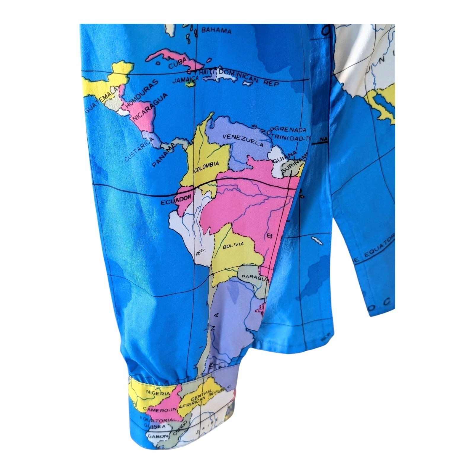 Vtg 70s Disco Shirt King James Novelty Print World Map Topography Cartography S