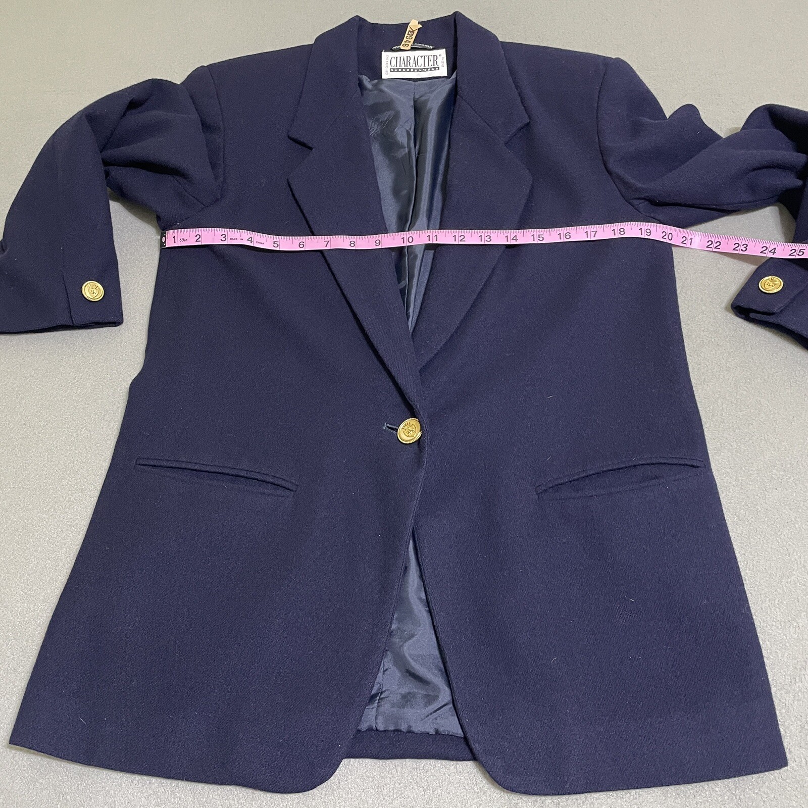 Vtg Womens WOOL BLAZER JACKET Gold Accent Buttons Preppy 90s Academic Navy Sz 8
