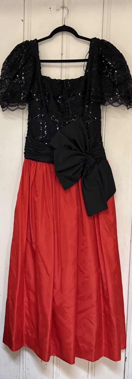 1980’s Prom Formal Dress Taffeta Lace Black Red Size 10 Mario Forte After Five
