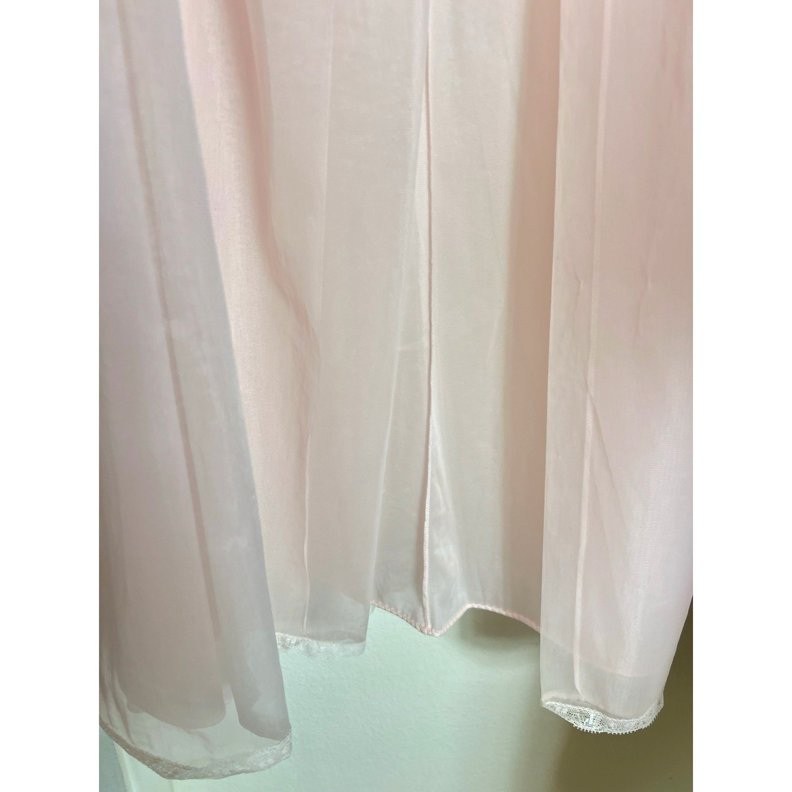 Vintage 1950s Vanity Fair Pink Chiffon Peignoir Robe Lace Sheer Babydoll XS