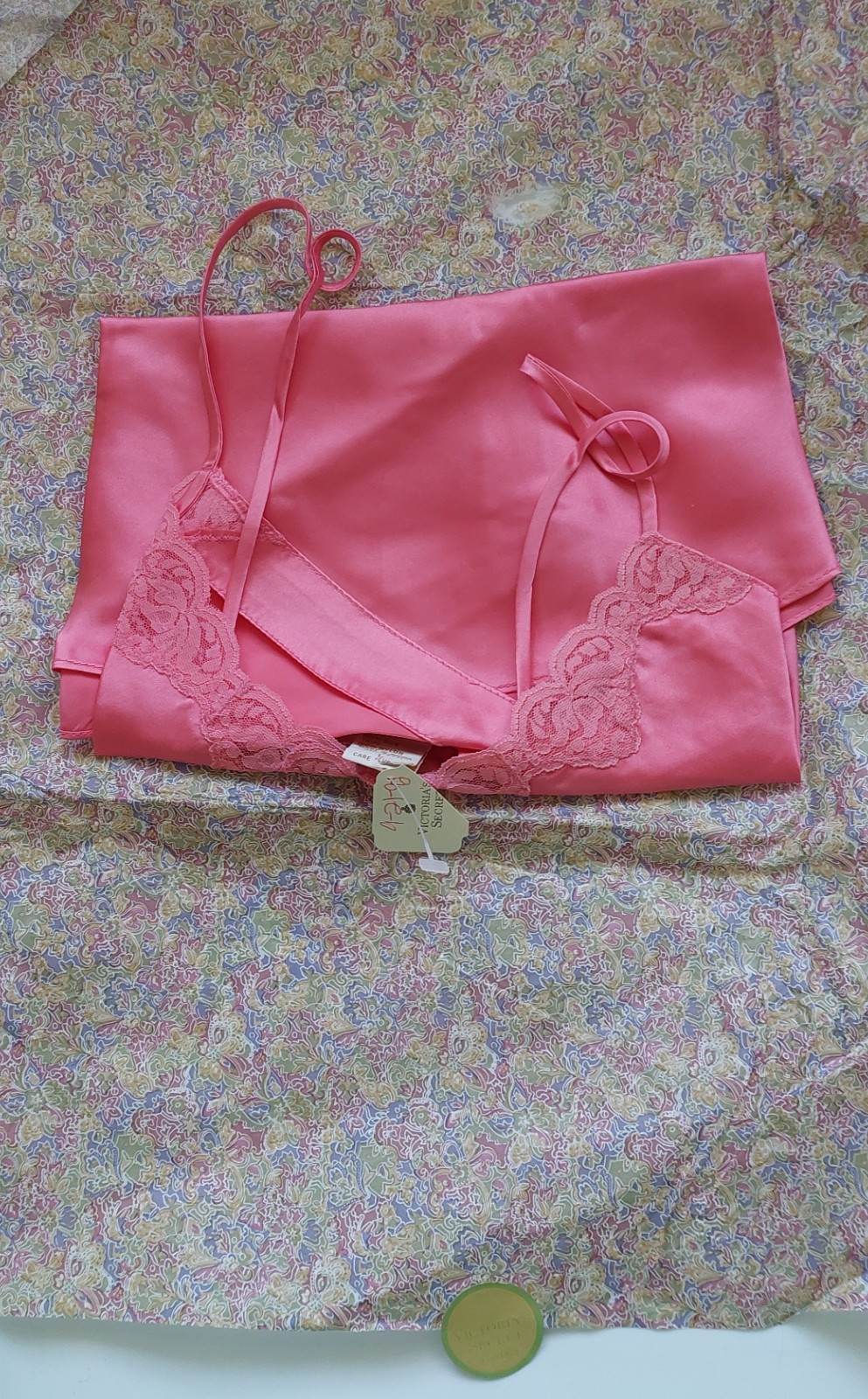 NWT~SILK~Vintage~Victoria’s Secret~Gold Label~Cami ~Top L ~Salmon Pink~Lace Trim