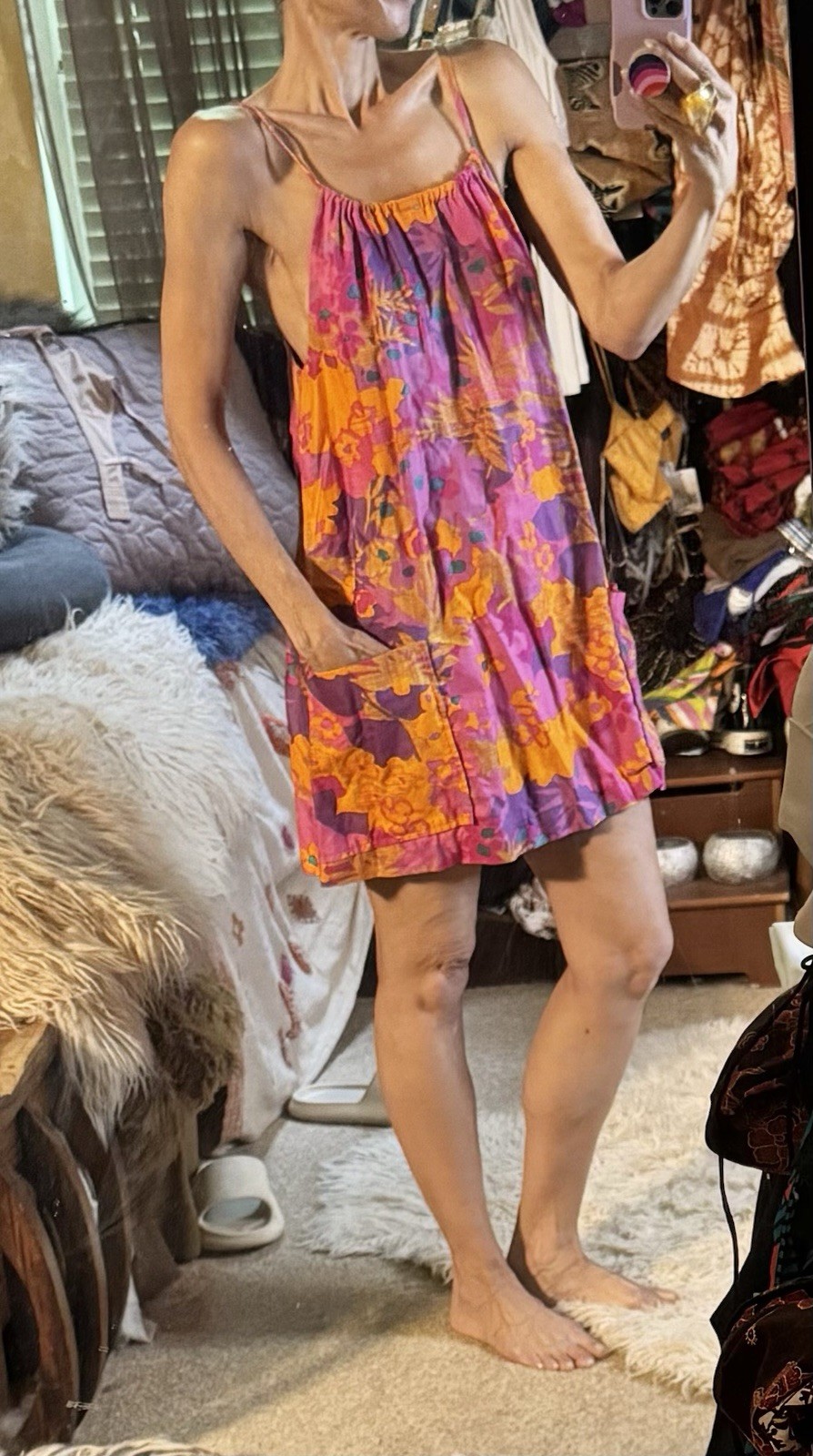 Vtg Sun Fashions Hawaii Honolulu A Line Mini Dress Pockets 60s Psychadelic Mod