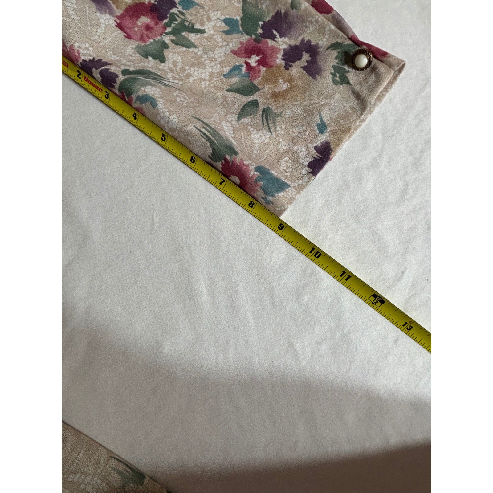 California Looks Vintage Floral Midi Dress Tan Pink Purple Belted Size 16 3842
