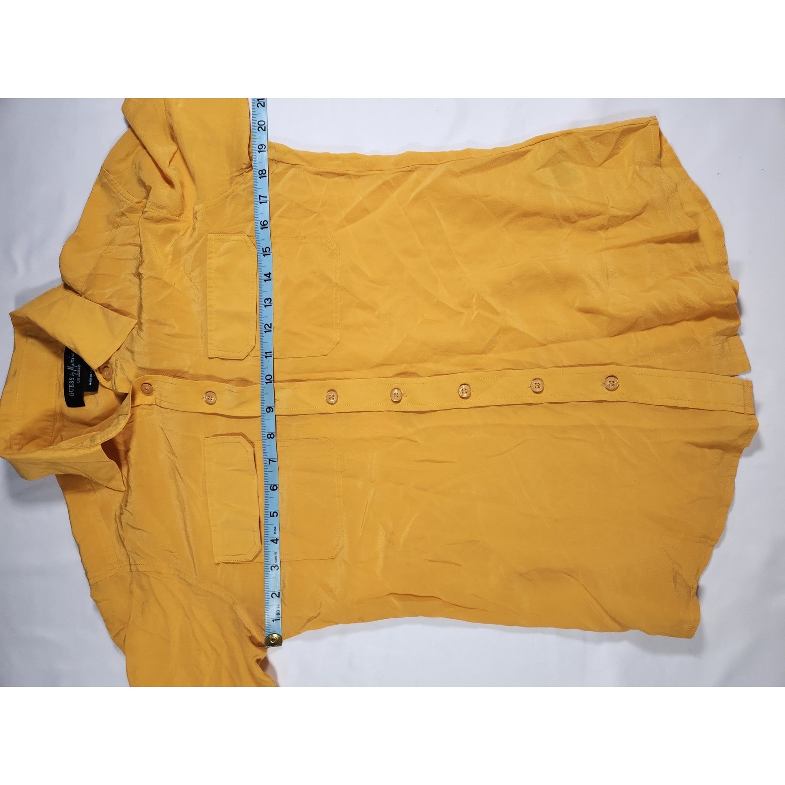 VTG Guess by Marciano Mustard Yellow Silk Long Sleeve Blouse Size Small