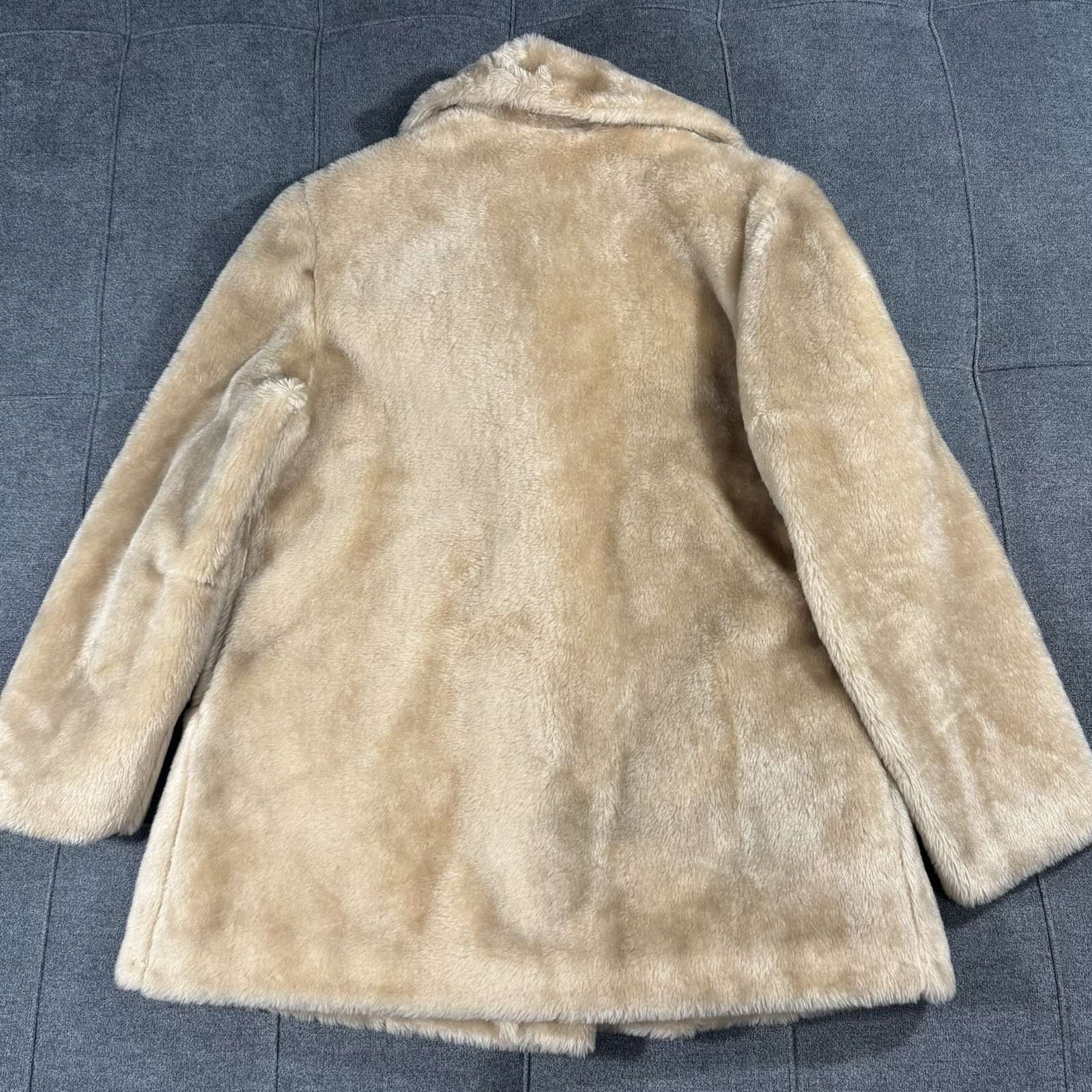 Vintage Sears Coat Womens 12 Faux Fur Camel Beige Gold Buttons Double Breasted