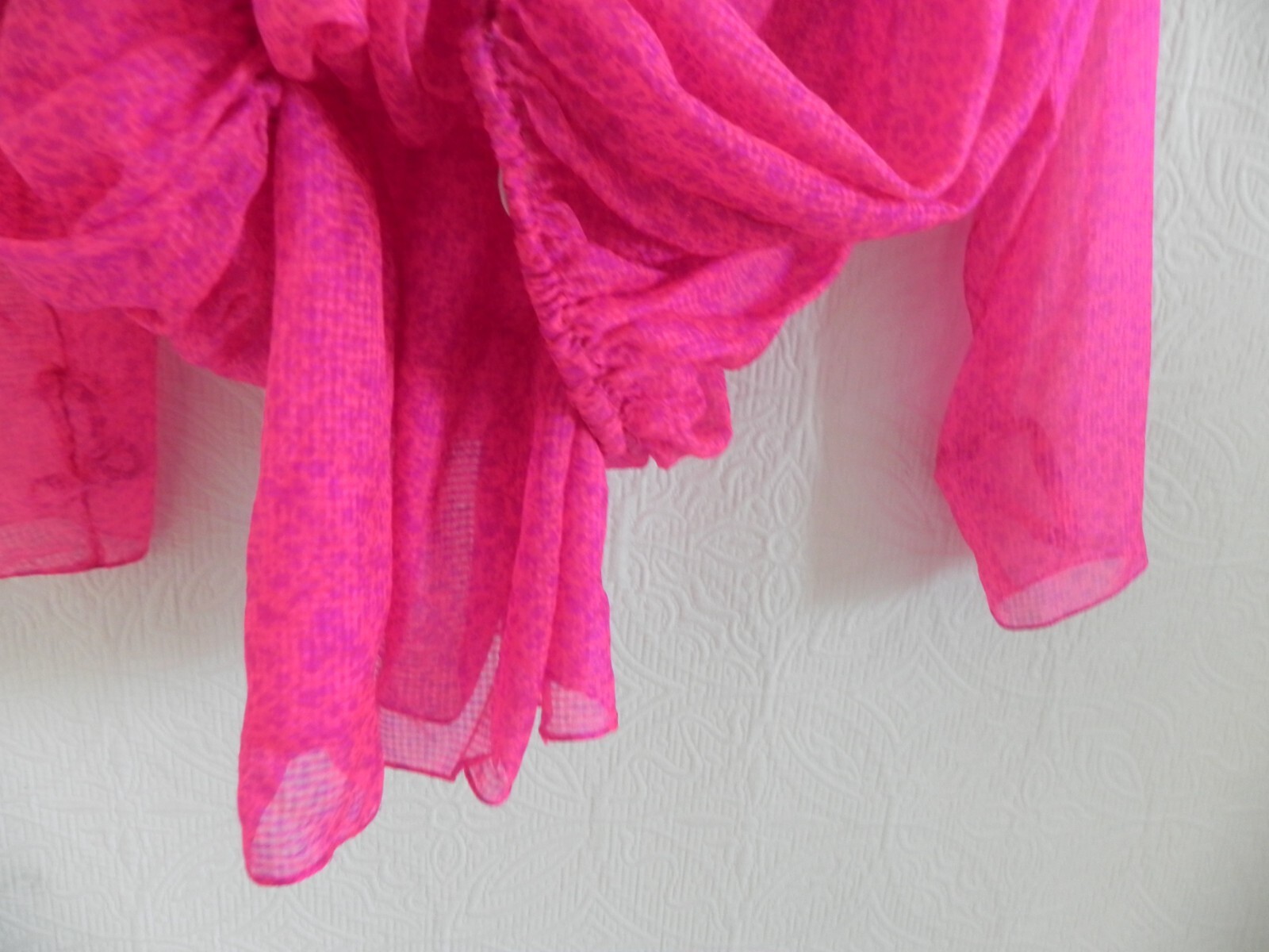 Carolyne Roehm 2 PC Silk Chiffon Tunic Top/Maxi Skirt Neon Fuchsia/Purple Size S