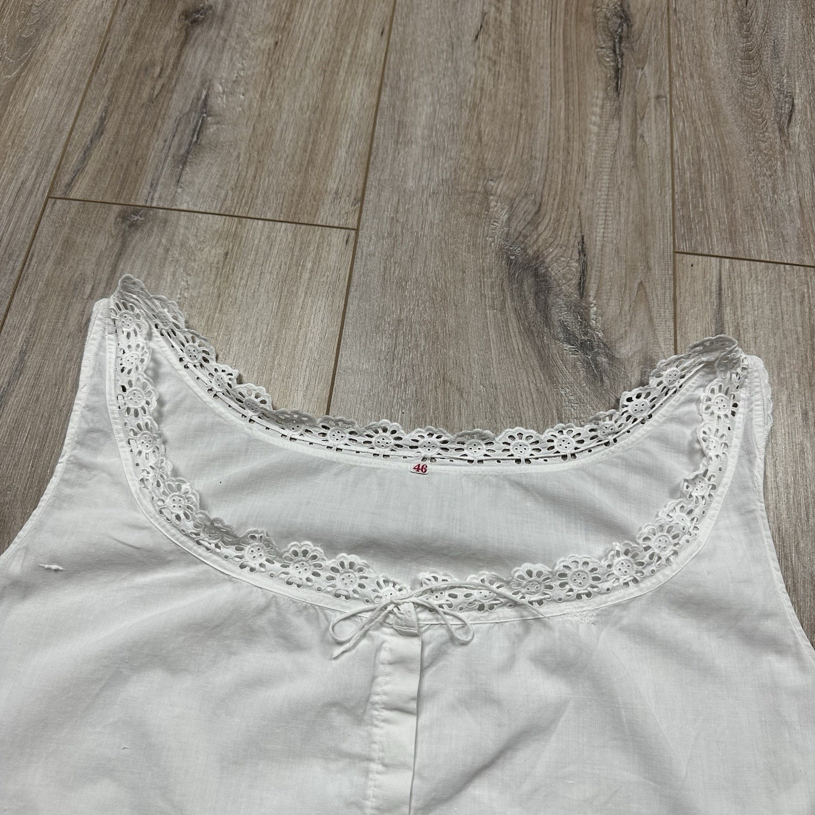 Antique 1900s Edwardian Victorian Corset Cover Cotton Lace Monogram Size 46 S/M