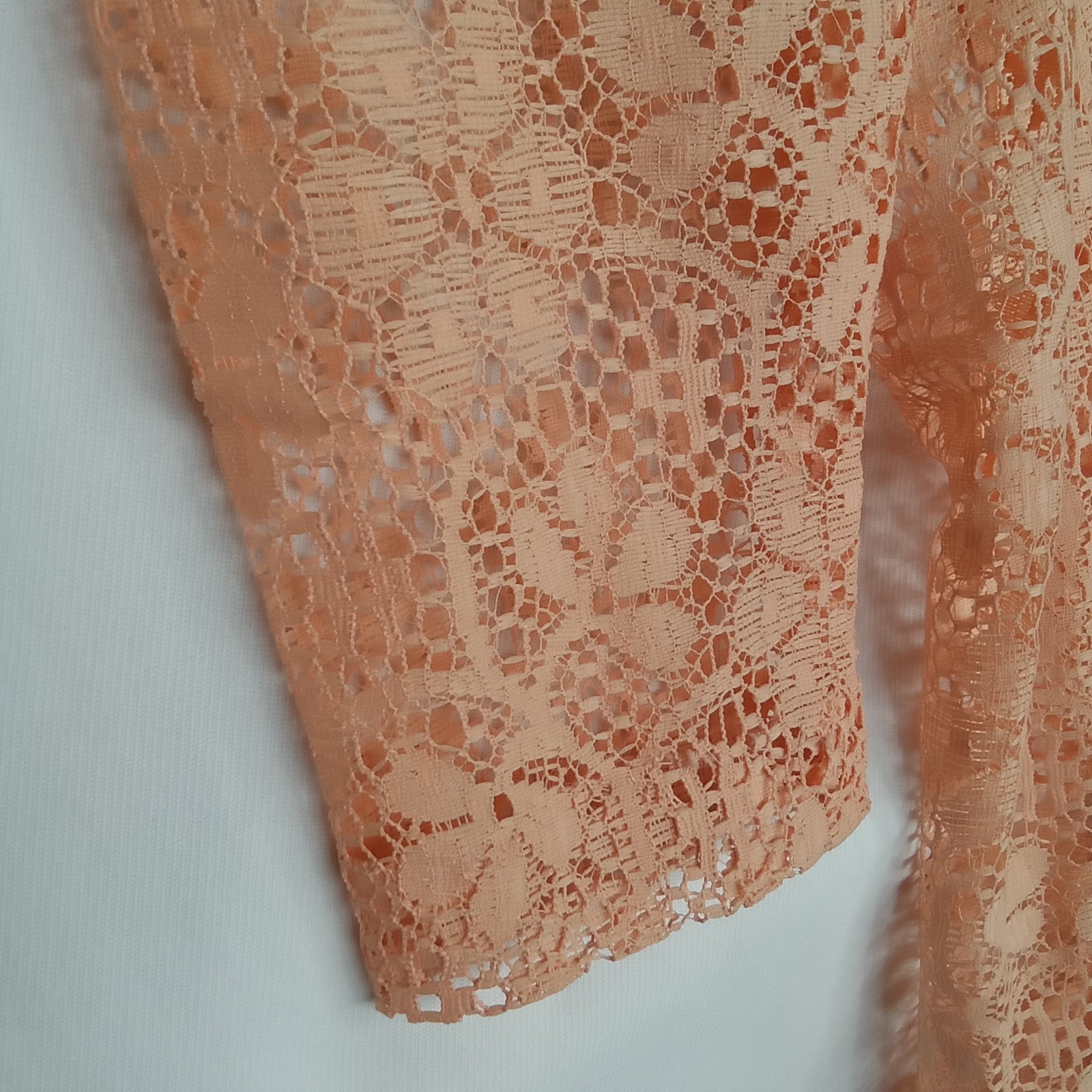 Vintage Miss Rubette Peach Floral Lace Long Robe Duster Jacket & Dress 1960s