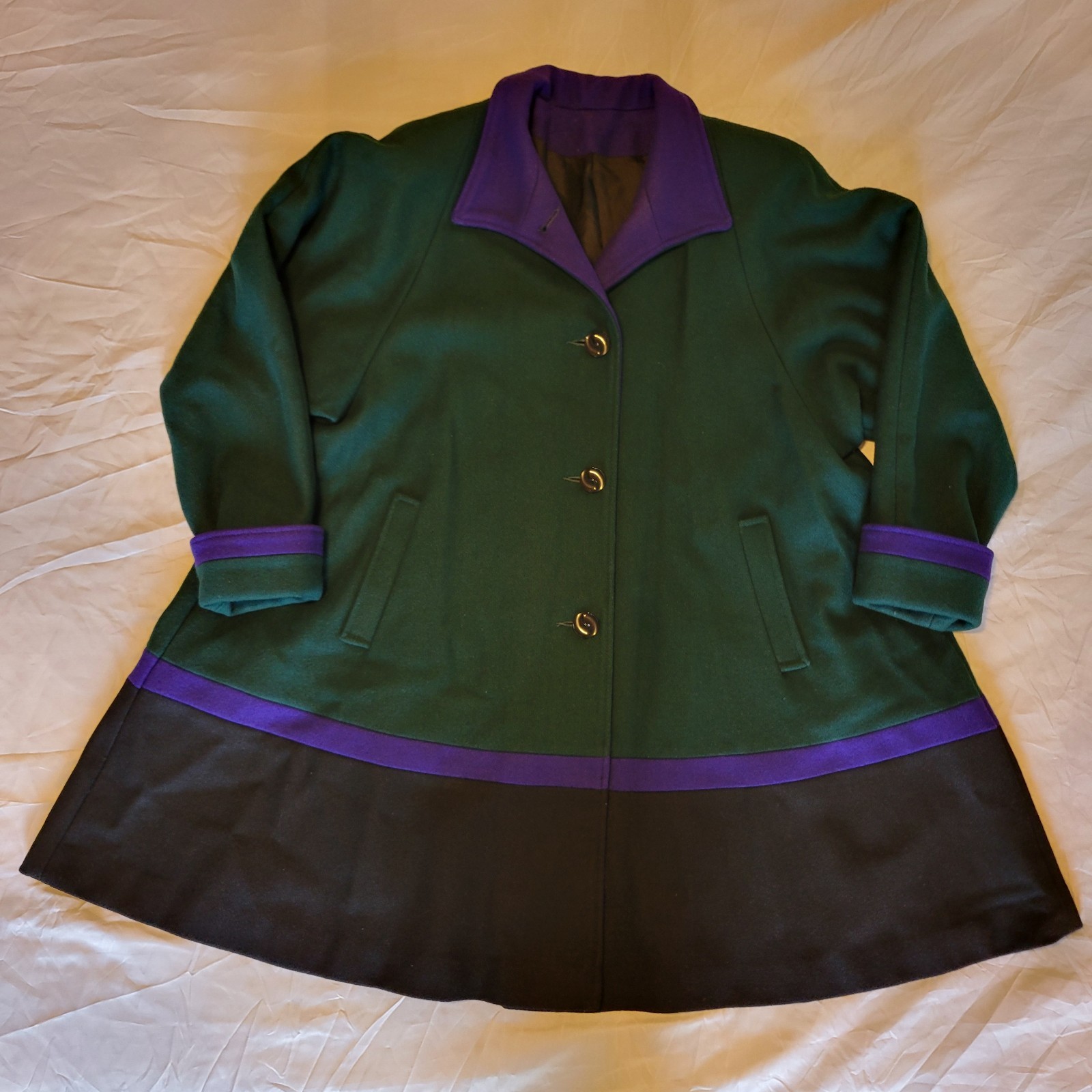 PROJECTIONS Vtg 70’s Purple Green Black Color Blocked Lined Coat Sz 10 USA Wool