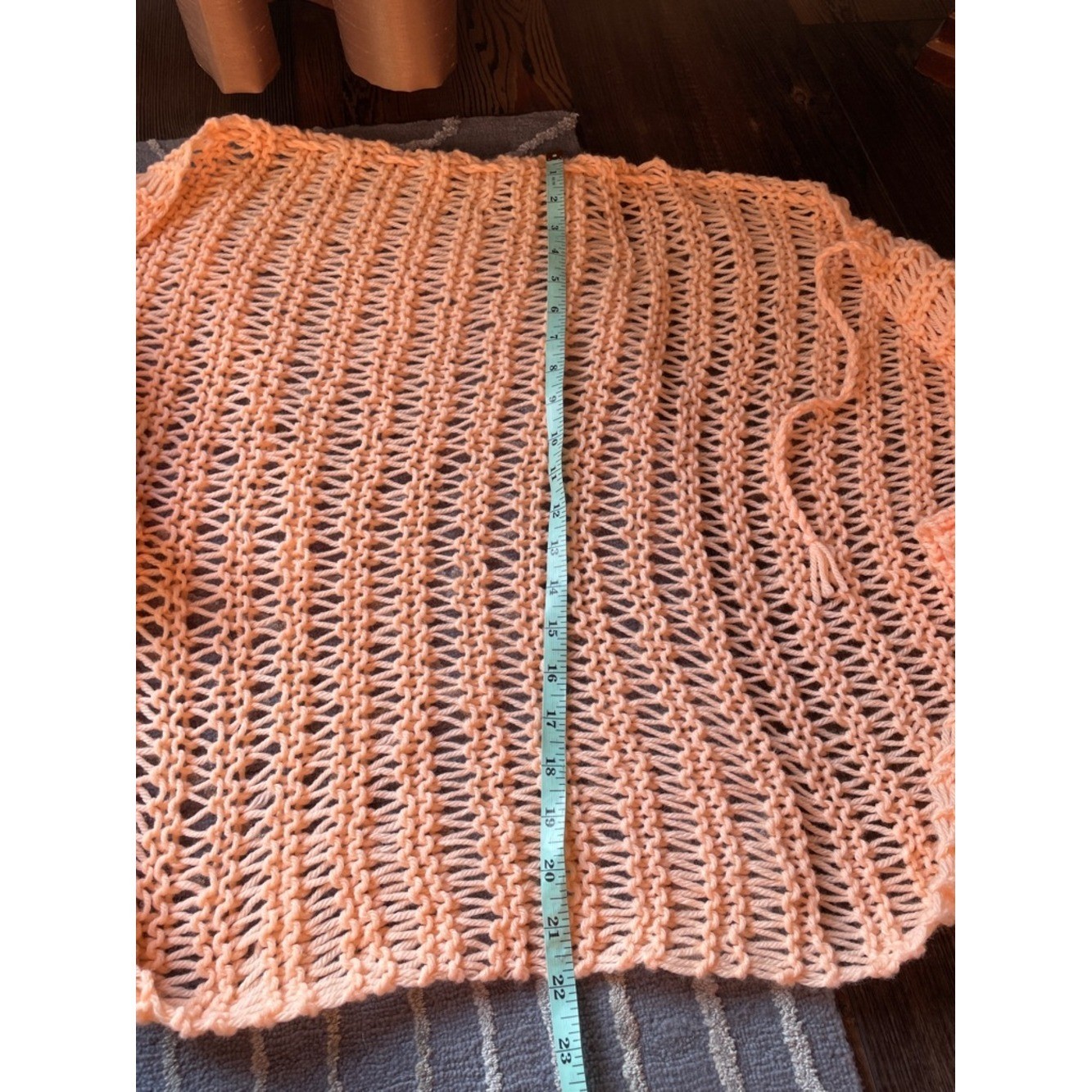 Vintage Handmade Lightweight Peach Open-Knit Tie-Front Cardigan One Size
