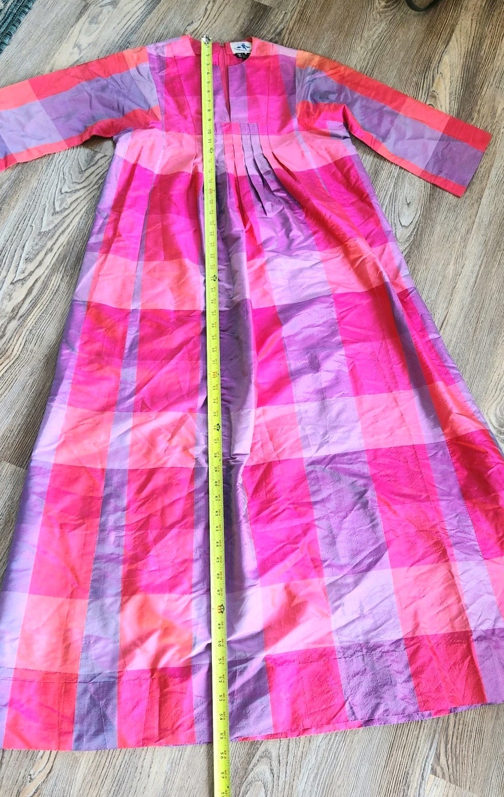 Vintage Jim Thompson Siamese Trader Thai Silk Belted Madras Kaftan Dress M 60s
