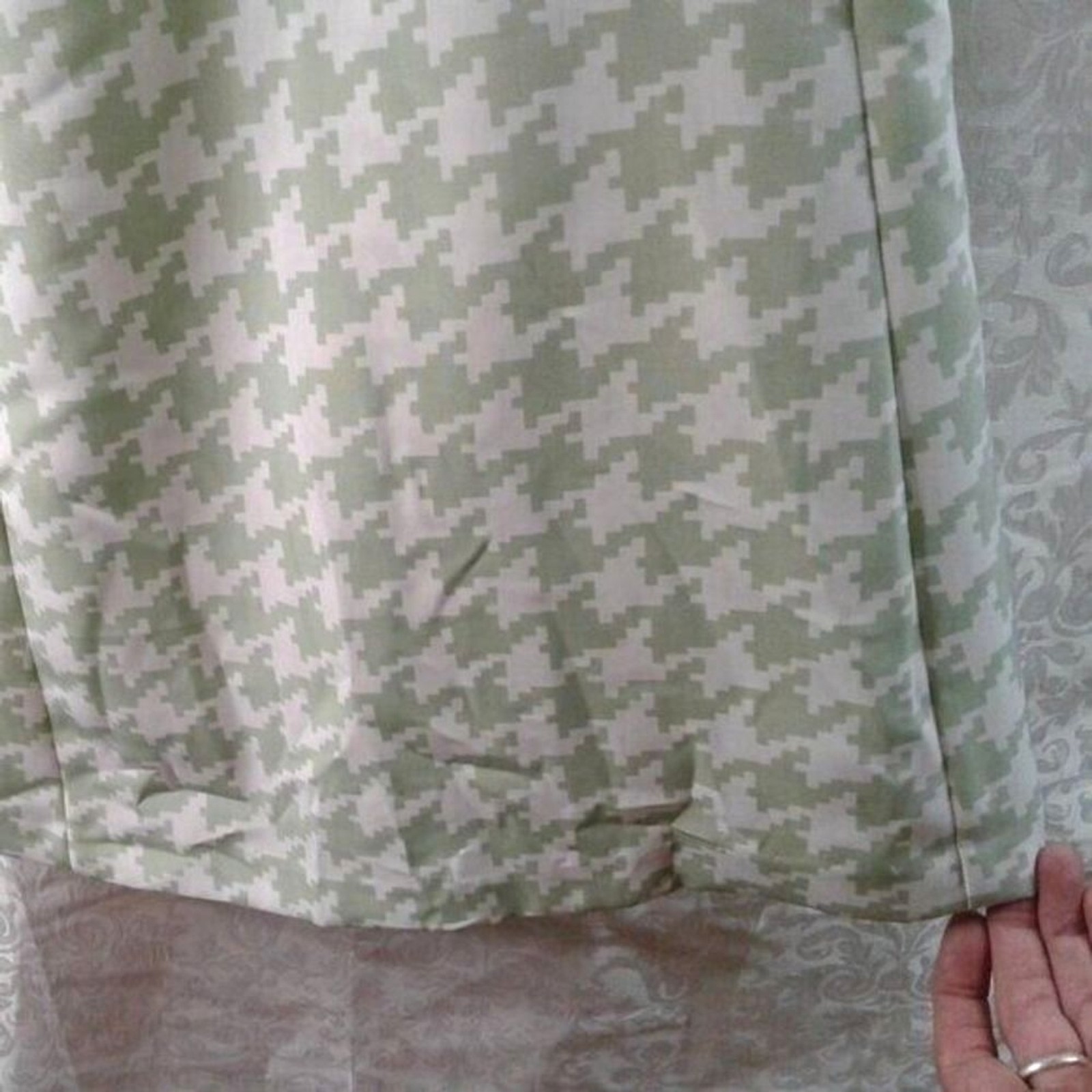 Leslie Fay Vintage Petite Small Midi Skirt Light Green & White Houndstooth