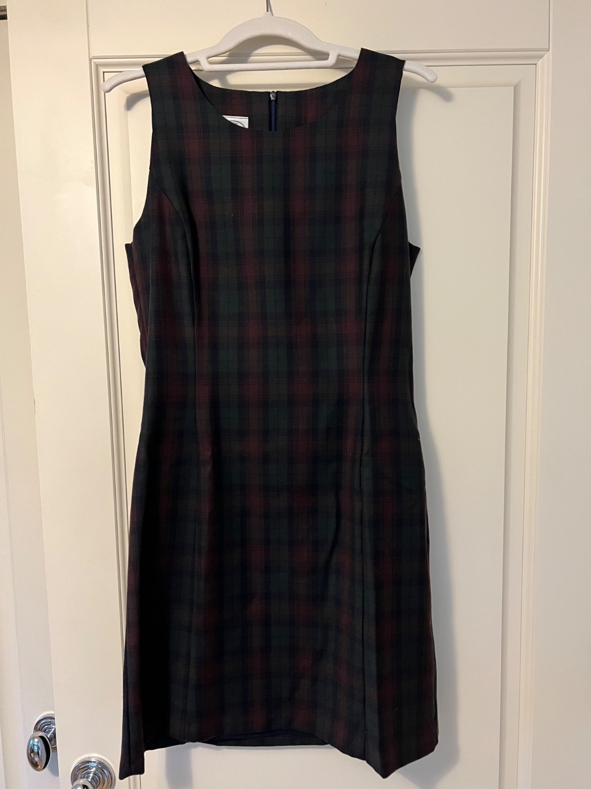 Vintage Laura Ashley Plaid Wool Dress, Fitted, NWOT, Maroon, Green, Black, US8
