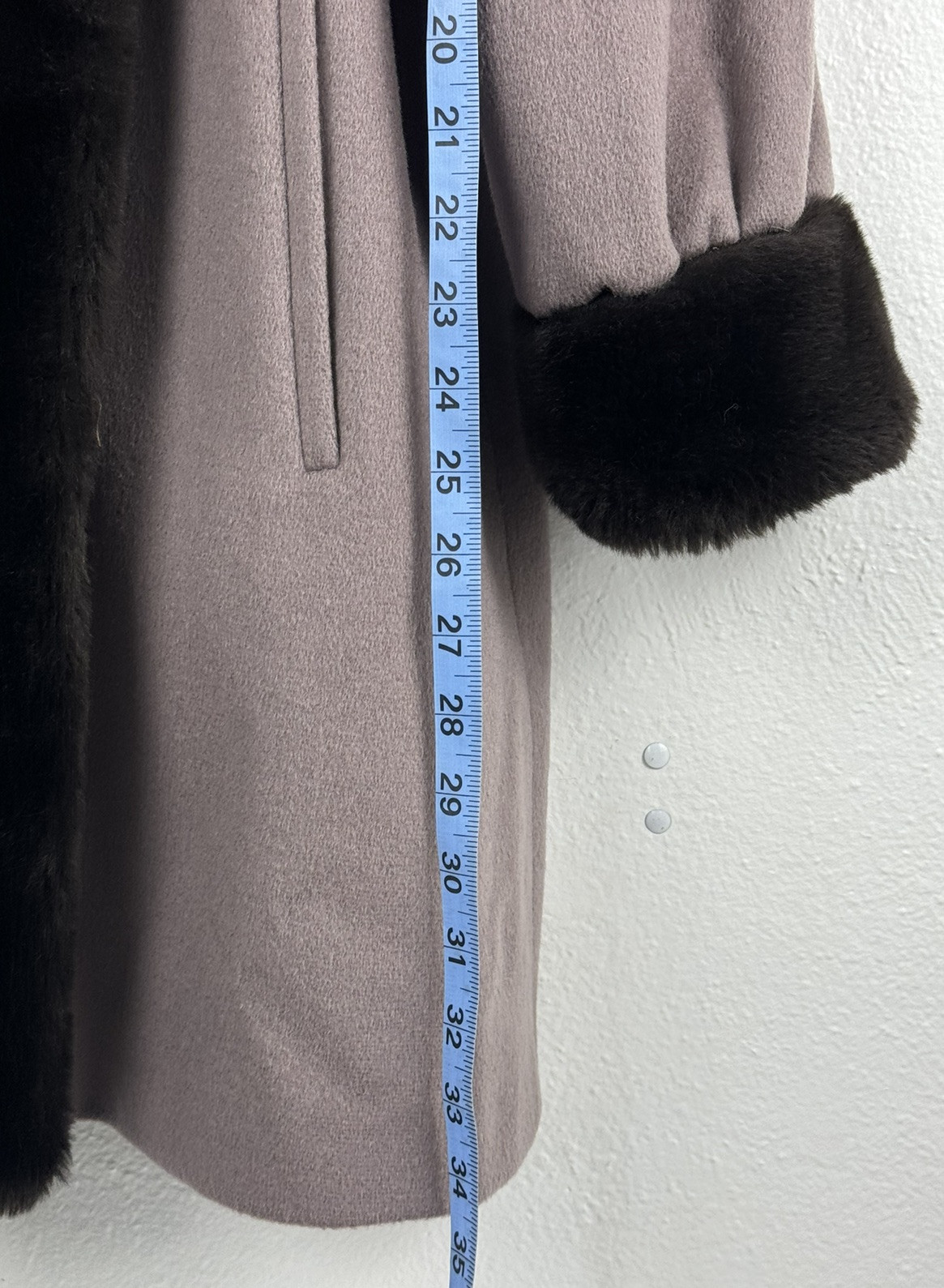 Vintage 80s Women’s Coat Overcoat Wool Blend Faux Fur Trim Union Made In USA