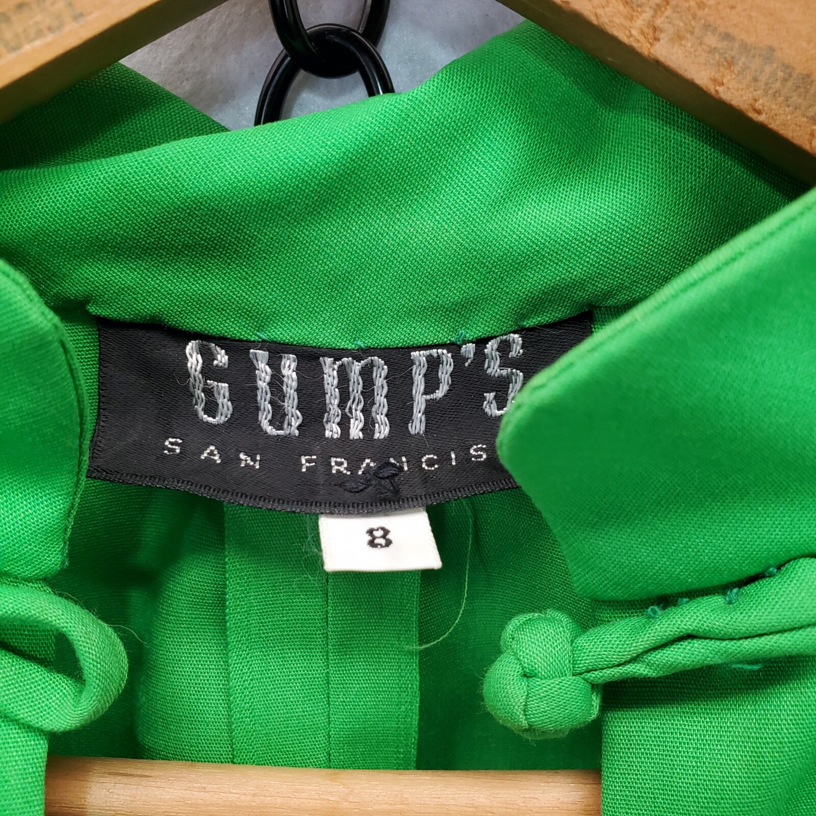 Vintage (Original Tags) GUMPS SF Lime Green Hostess Kaftan w/Frog Buttons Sz 8
